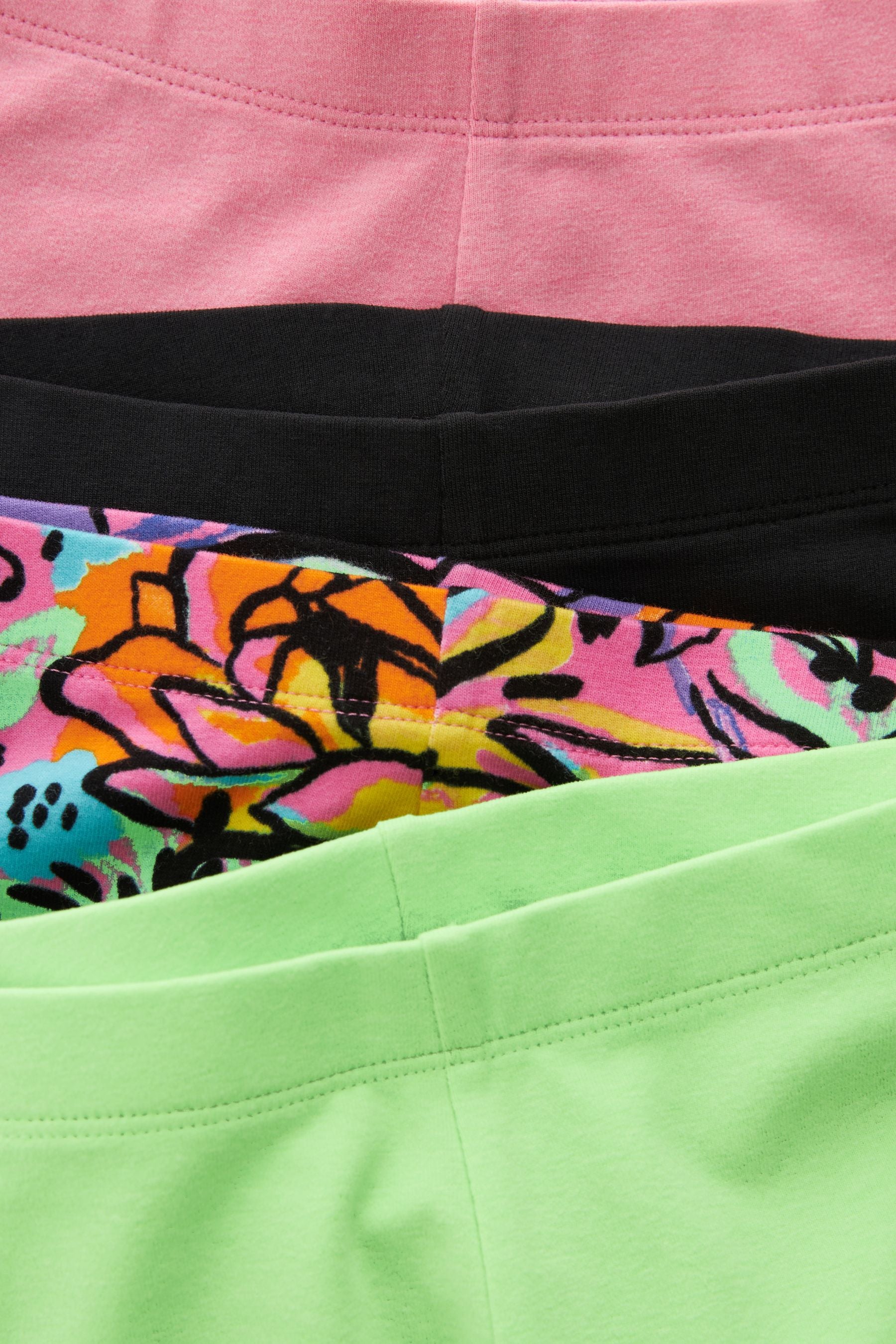 Pink/ Black Lime Green Bright Tropical Cropped Leggings 4 Pack (3-16yrs)