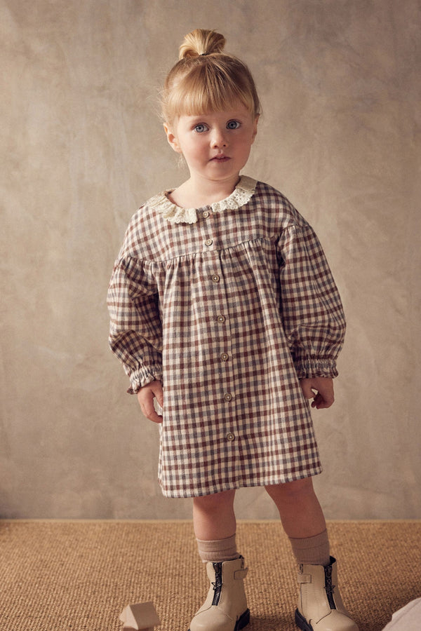 Beige Check Lace Collar Dress (3mths-8yrs)