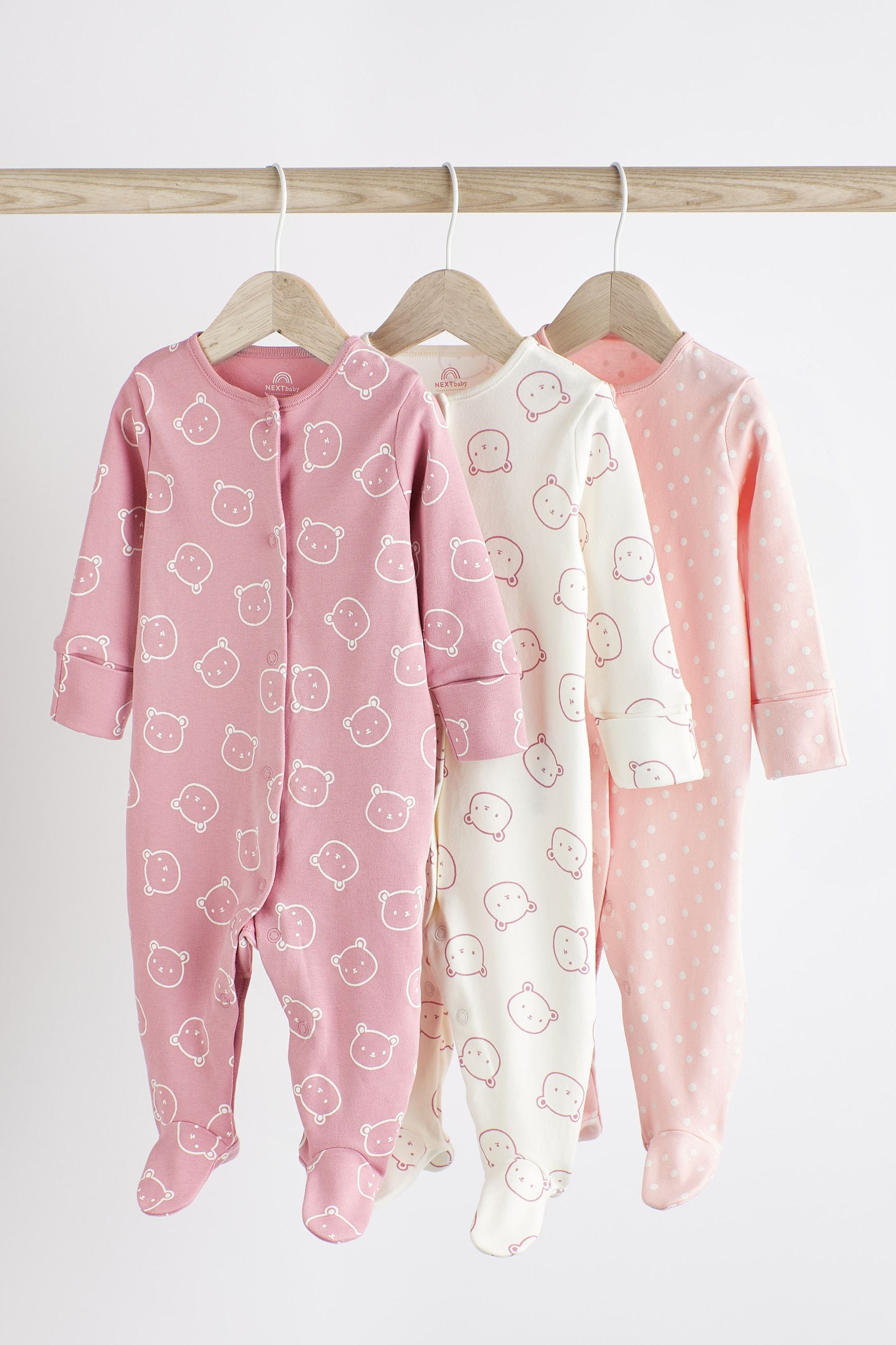 Pink Baby 100% Cotton Sleepsuits 3 Pack (0-2yrs)