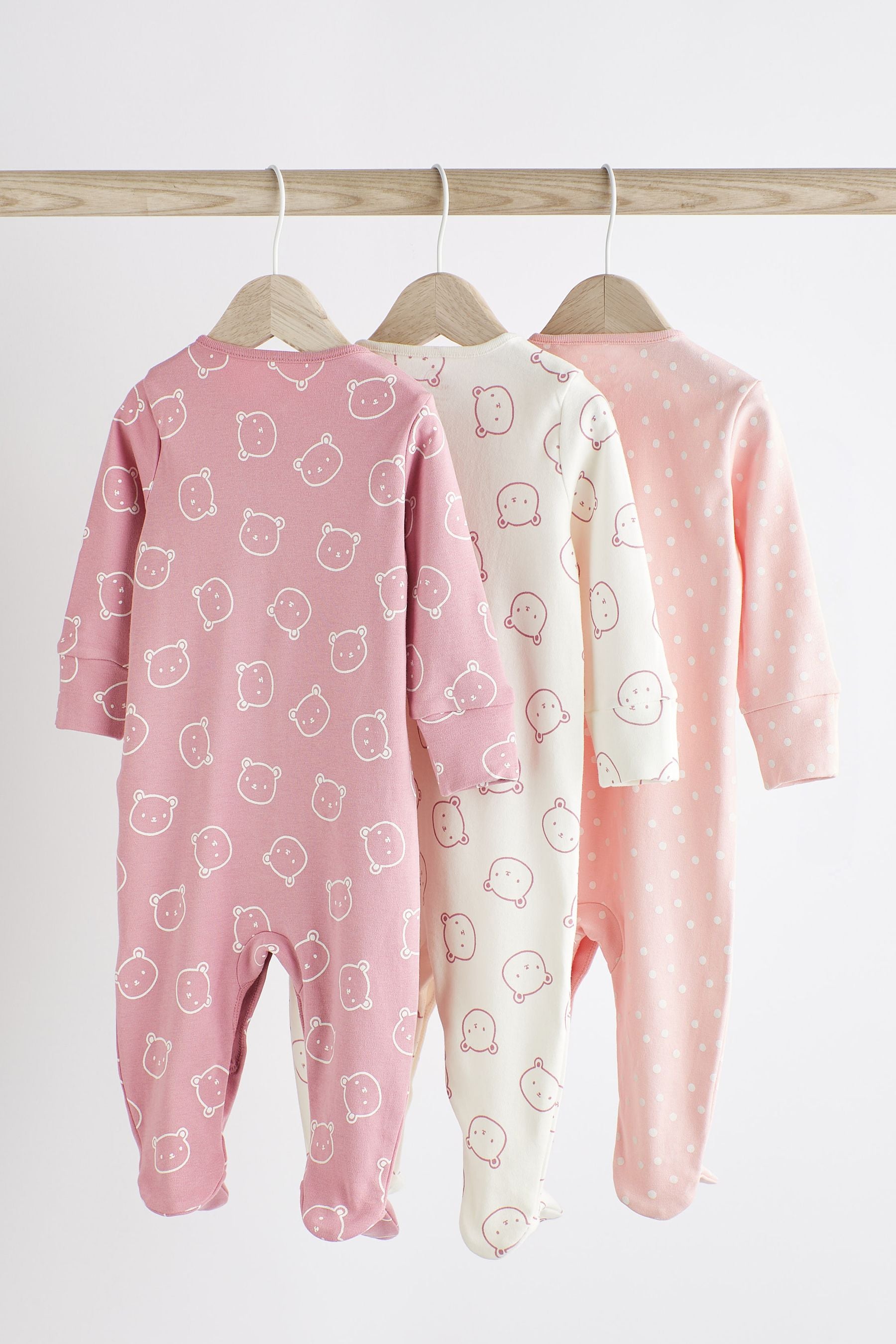 Pink Baby 100% Cotton Sleepsuits 3 Pack (0-2yrs)