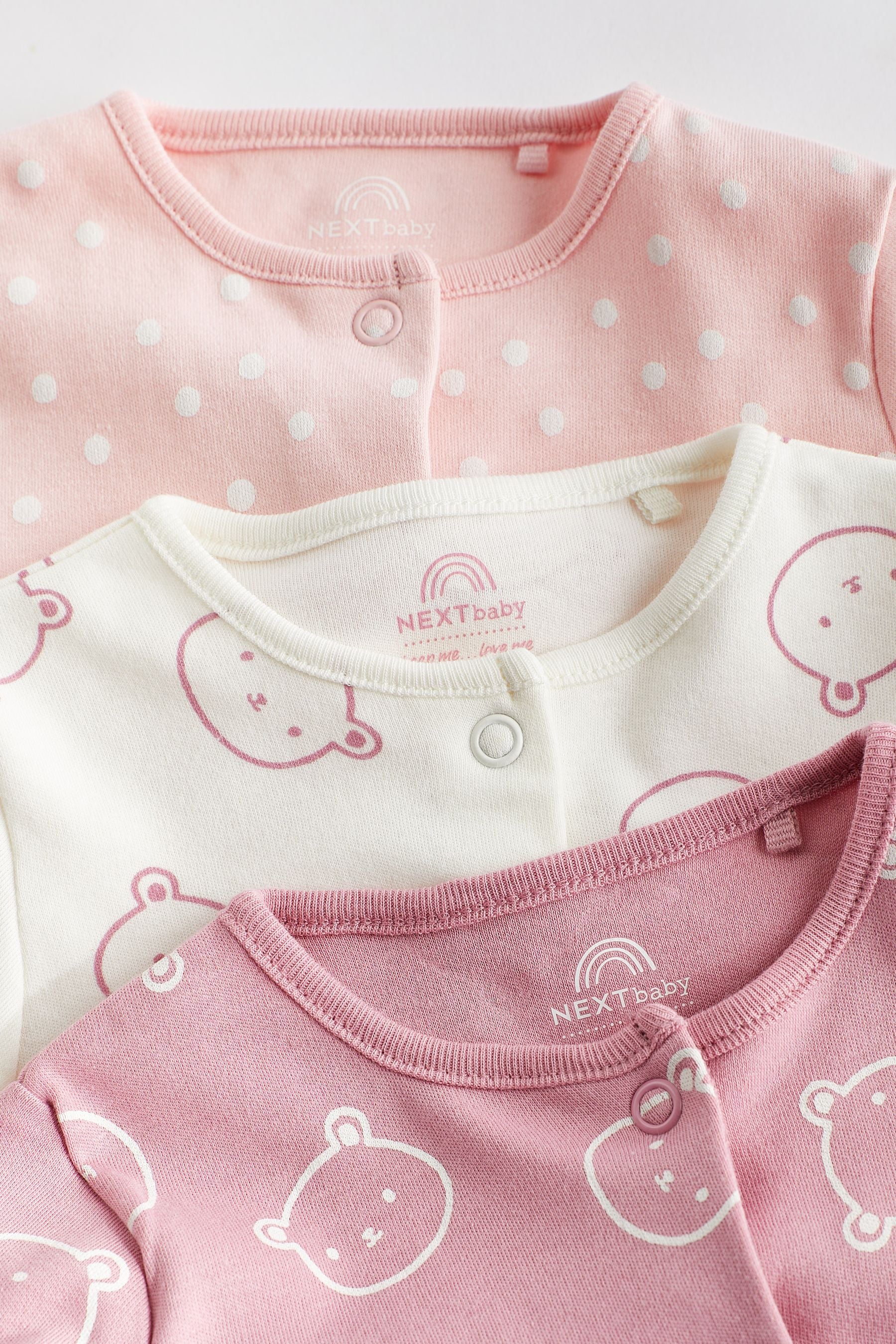 Pink Baby 100% Cotton Sleepsuits 3 Pack (0-2yrs)