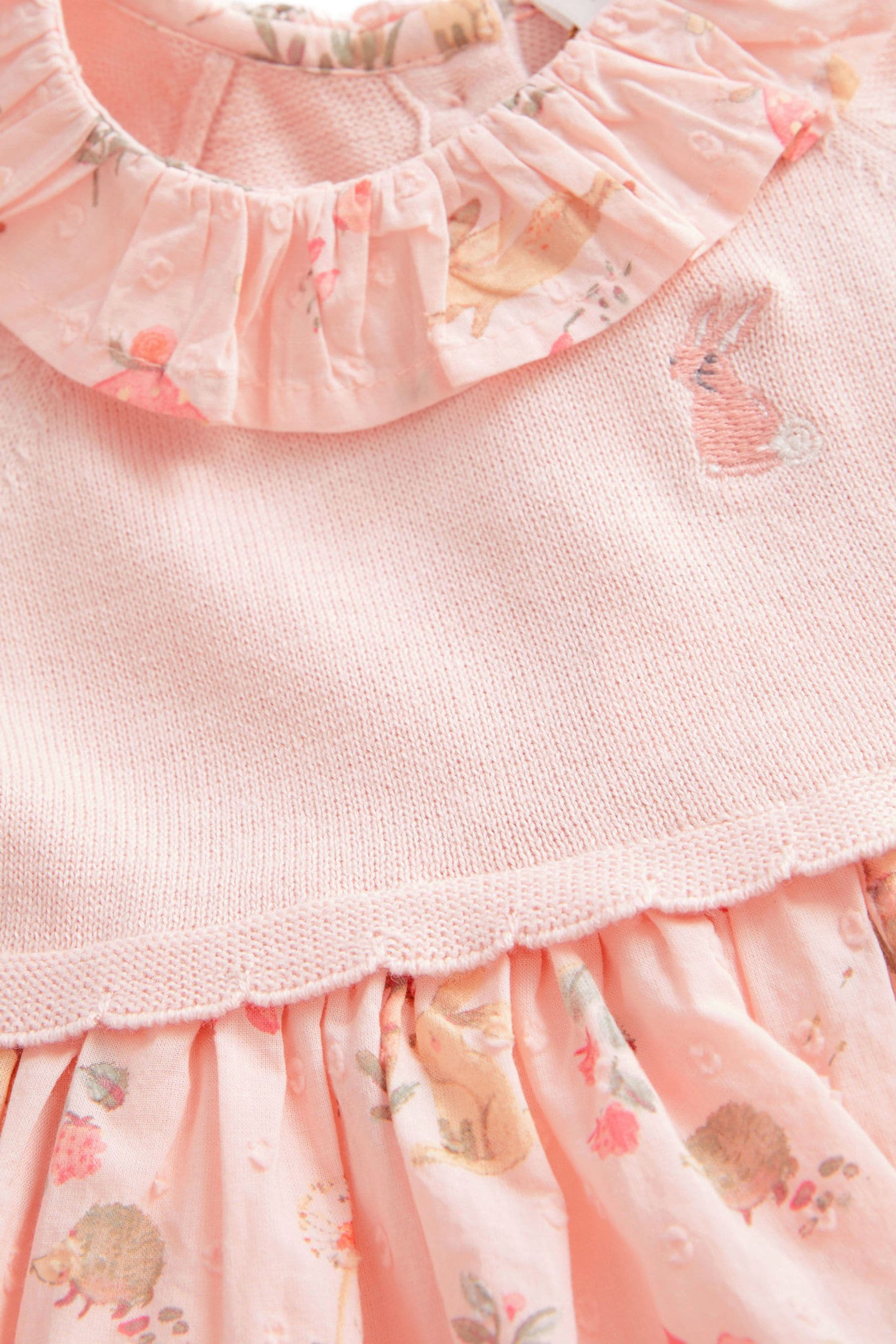 Pink Bunny Baby Cotton Bunny Embroidery 2-In-1 Dress (0mths-2yrs)