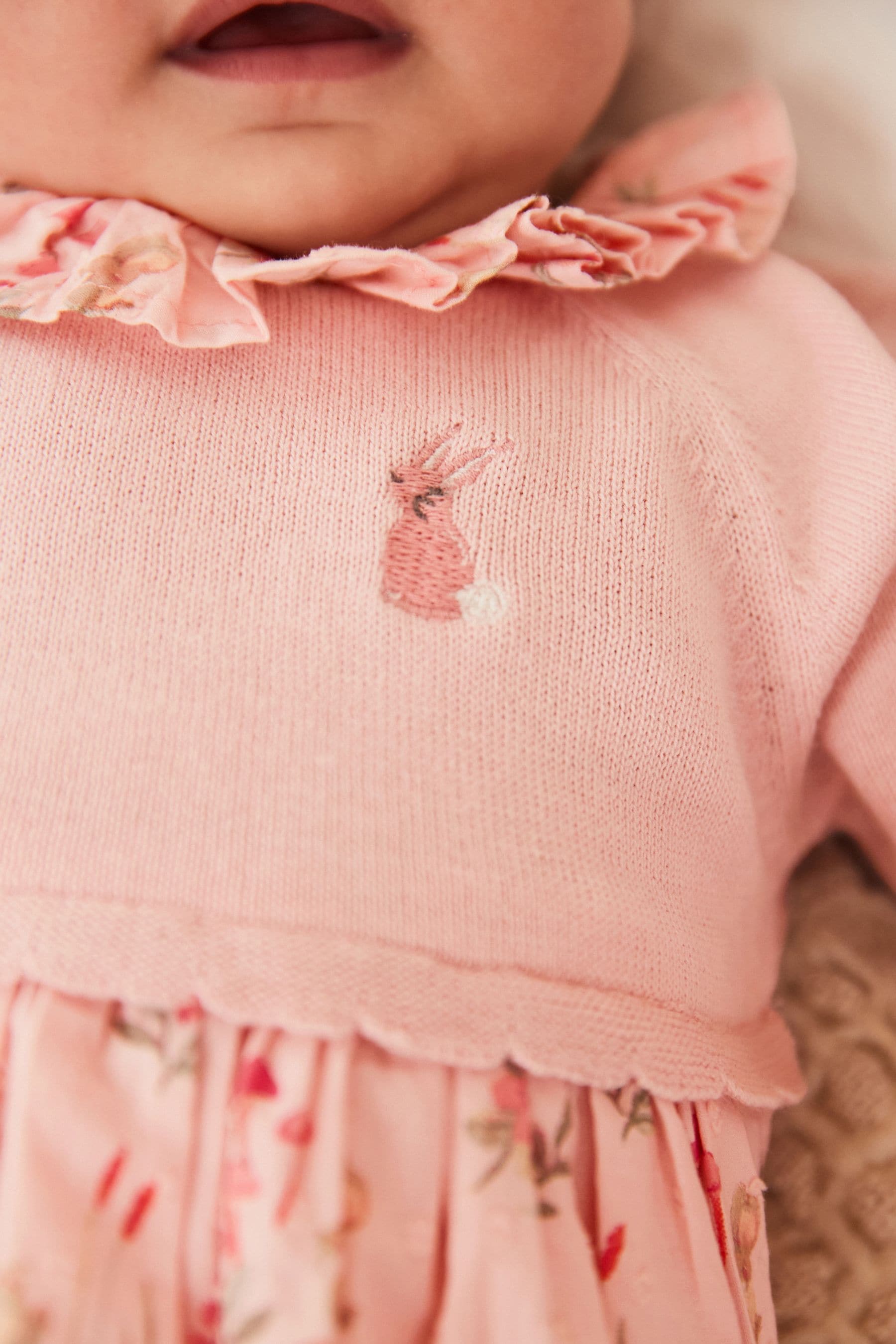 Pink Bunny Baby Cotton Bunny Embroidery 2-In-1 Dress (0mths-2yrs)