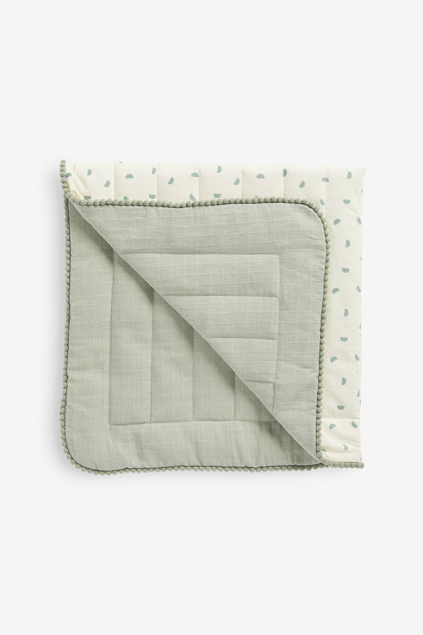 Green Printed Quilted Trim Blanket