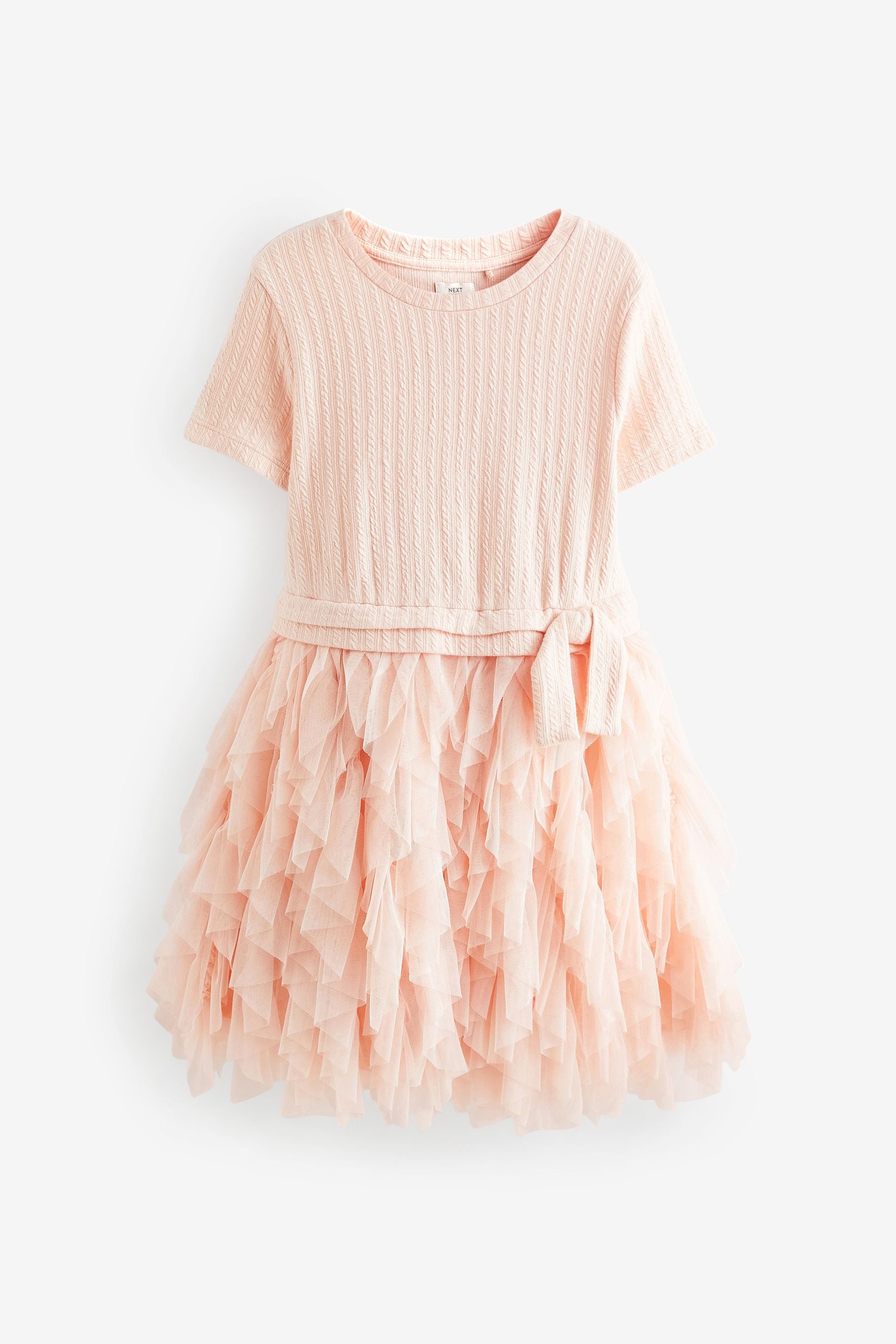 Pink Textured Mesh Frill Dress (3-12yrs)