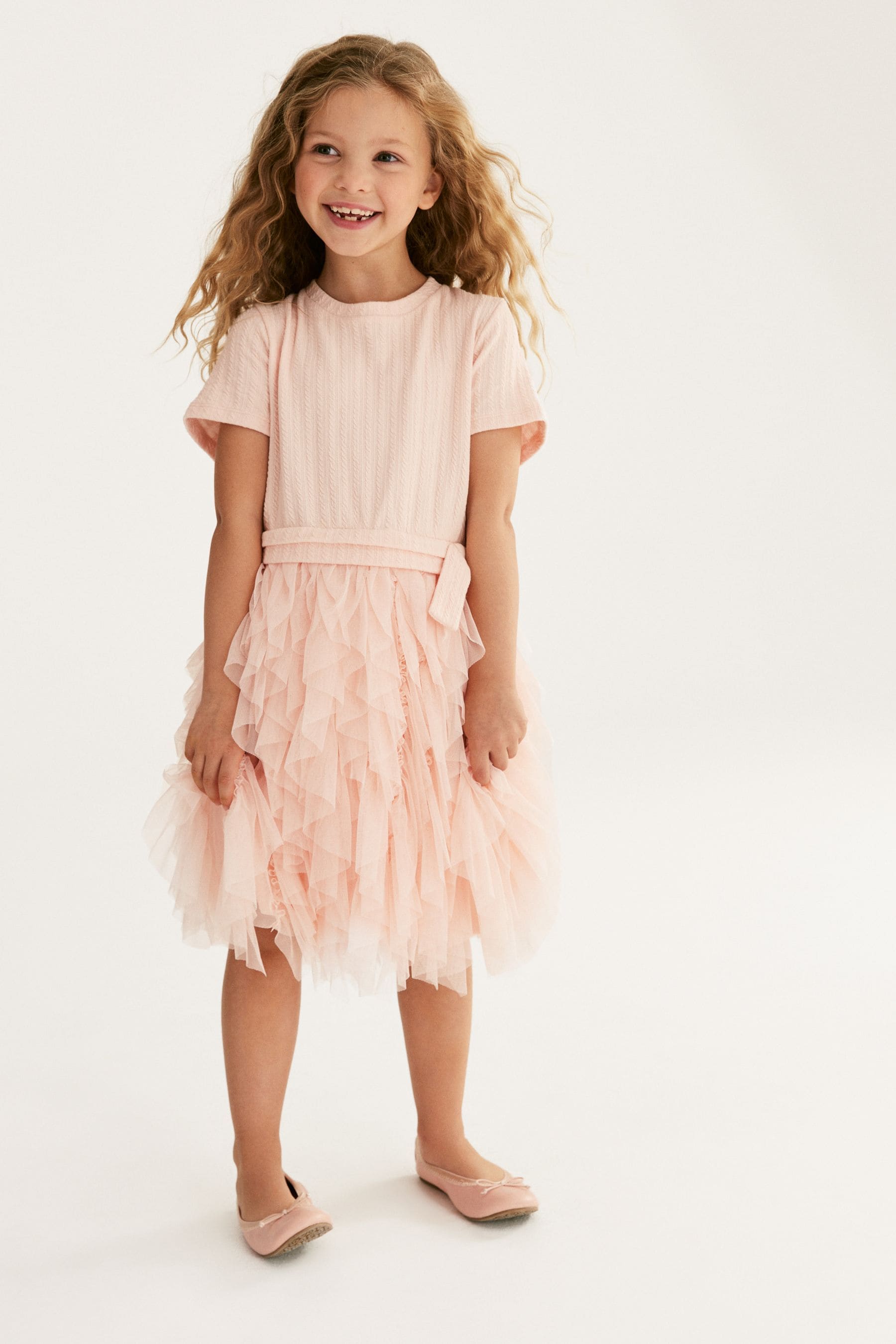 Pink Textured Mesh Frill Dress (3-12yrs)