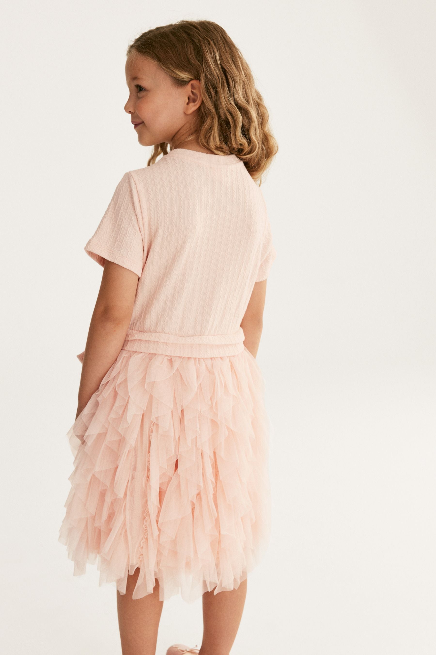 Pink Textured Mesh Frill Dress (3-12yrs)