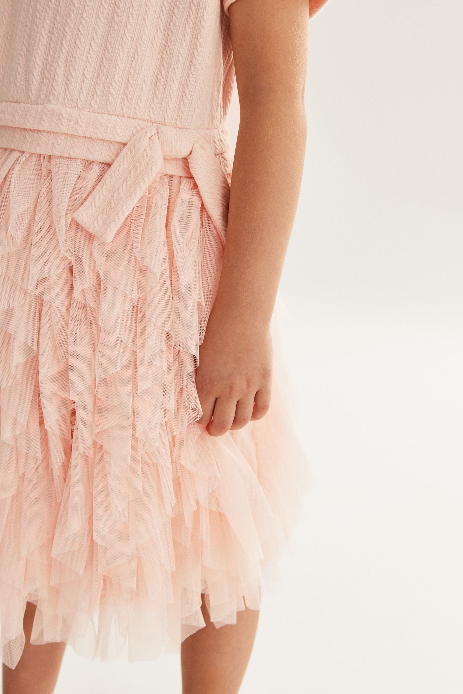 Pink Textured Mesh Frill Dress (3-12yrs)