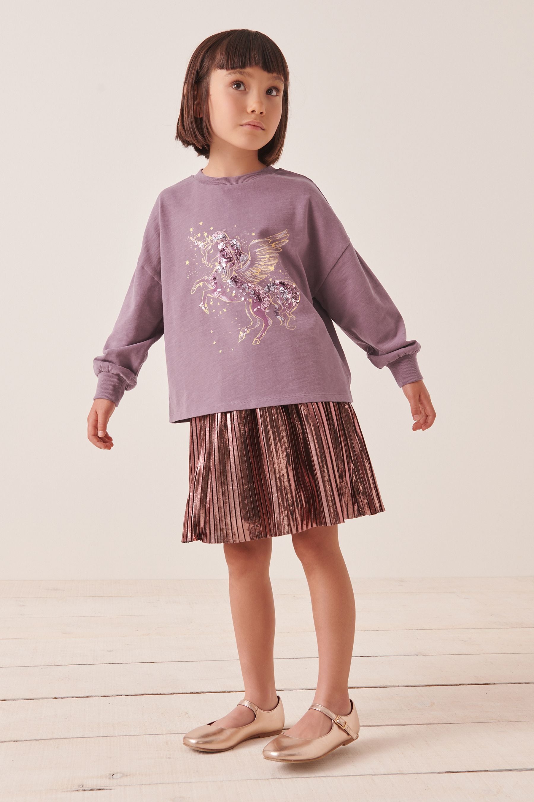 Purple Confetti Dance Ruche Back Long Sleeve T-Shirt (3-16yrs)