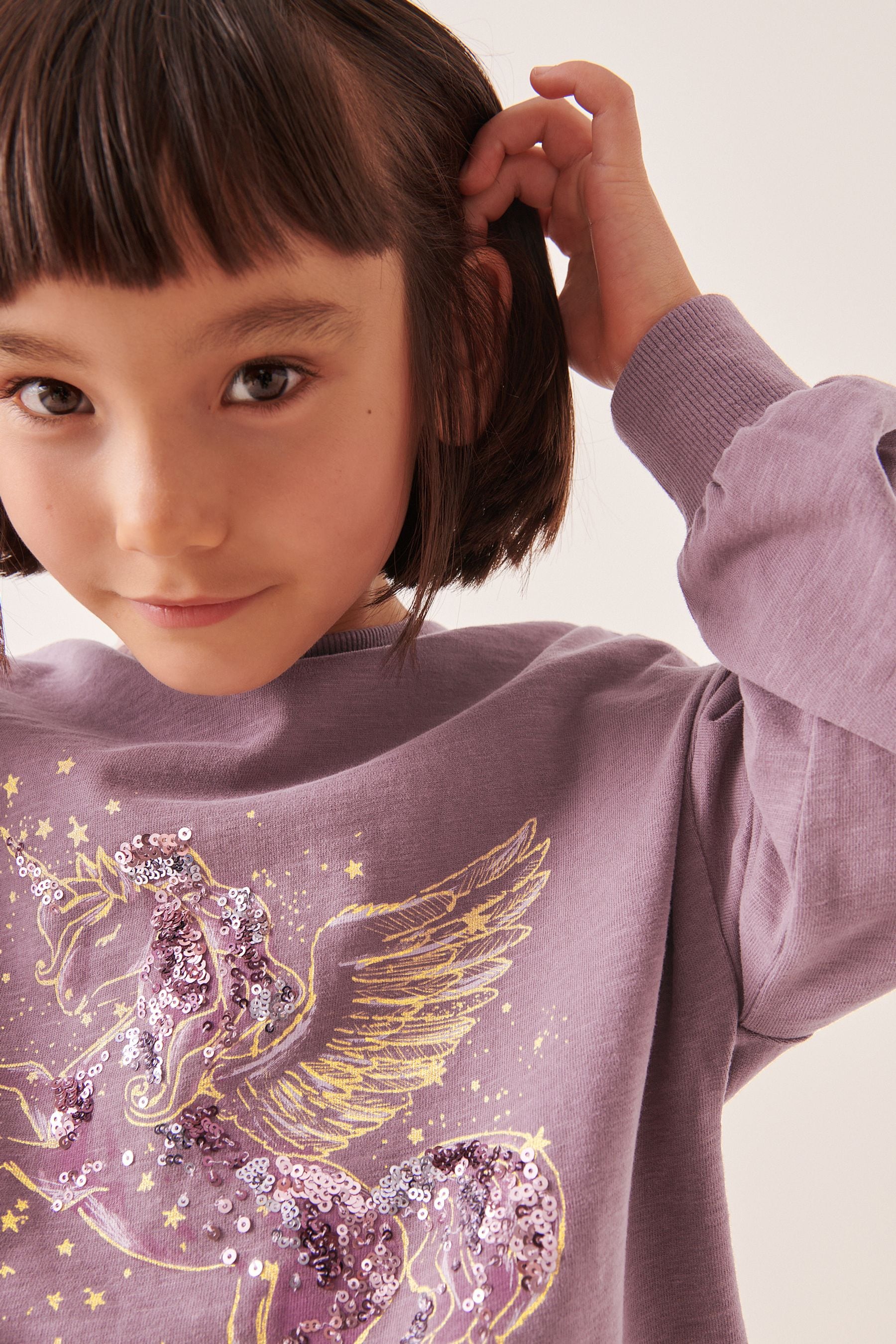 Purple Confetti Dance Ruche Back Long Sleeve T-Shirt (3-16yrs)