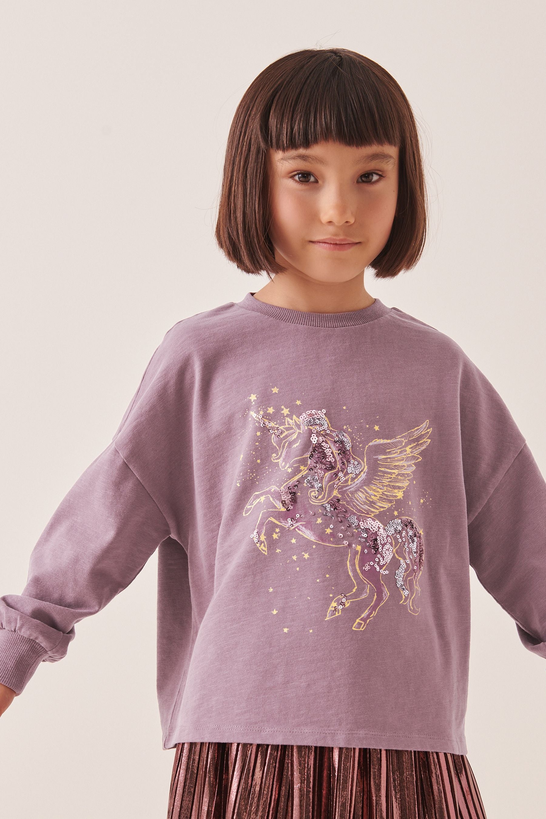 Purple Confetti Dance Ruche Back Long Sleeve T-Shirt (3-16yrs)