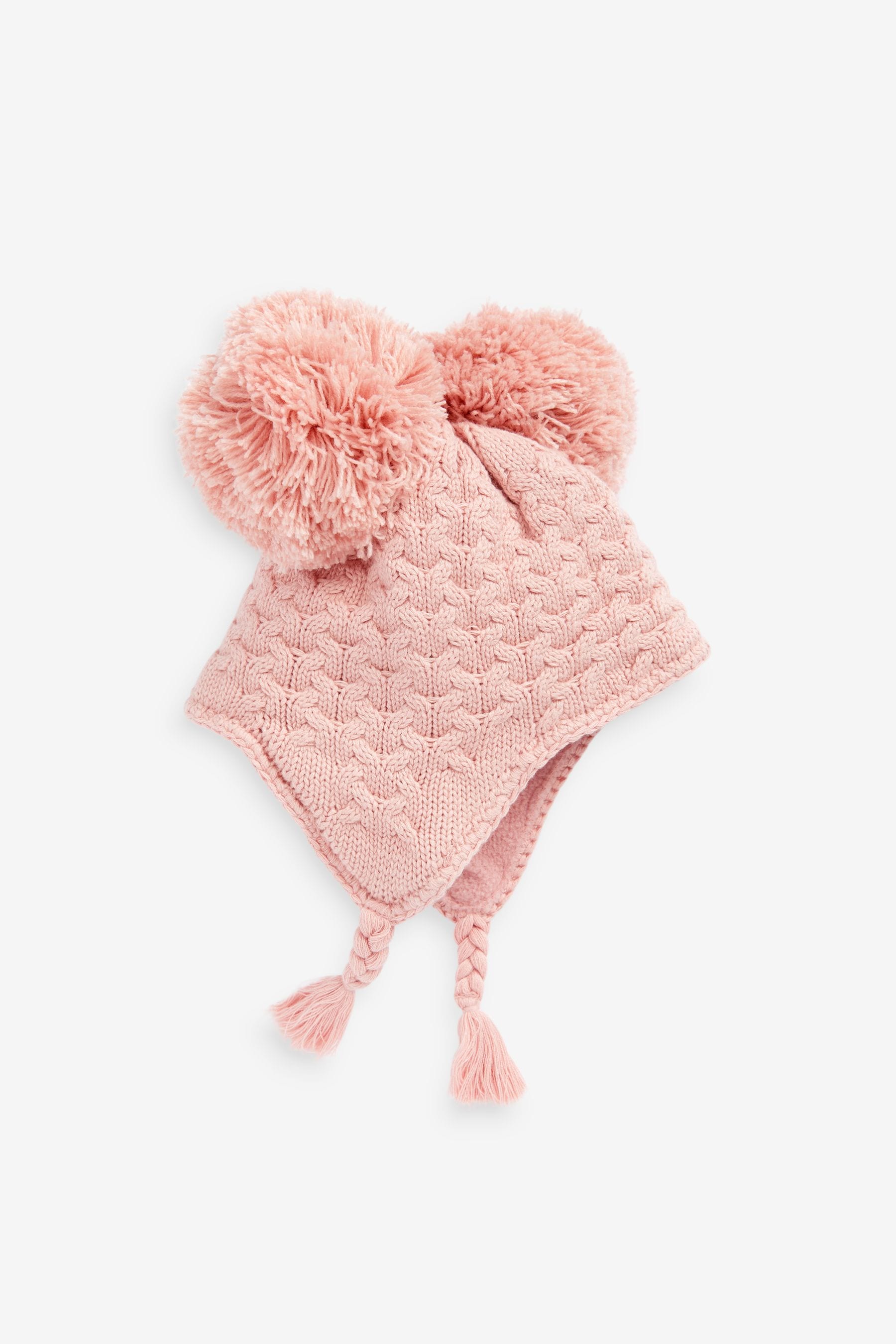 Pink Double Pom Baby Trapper Hat (0mths-2yrs)