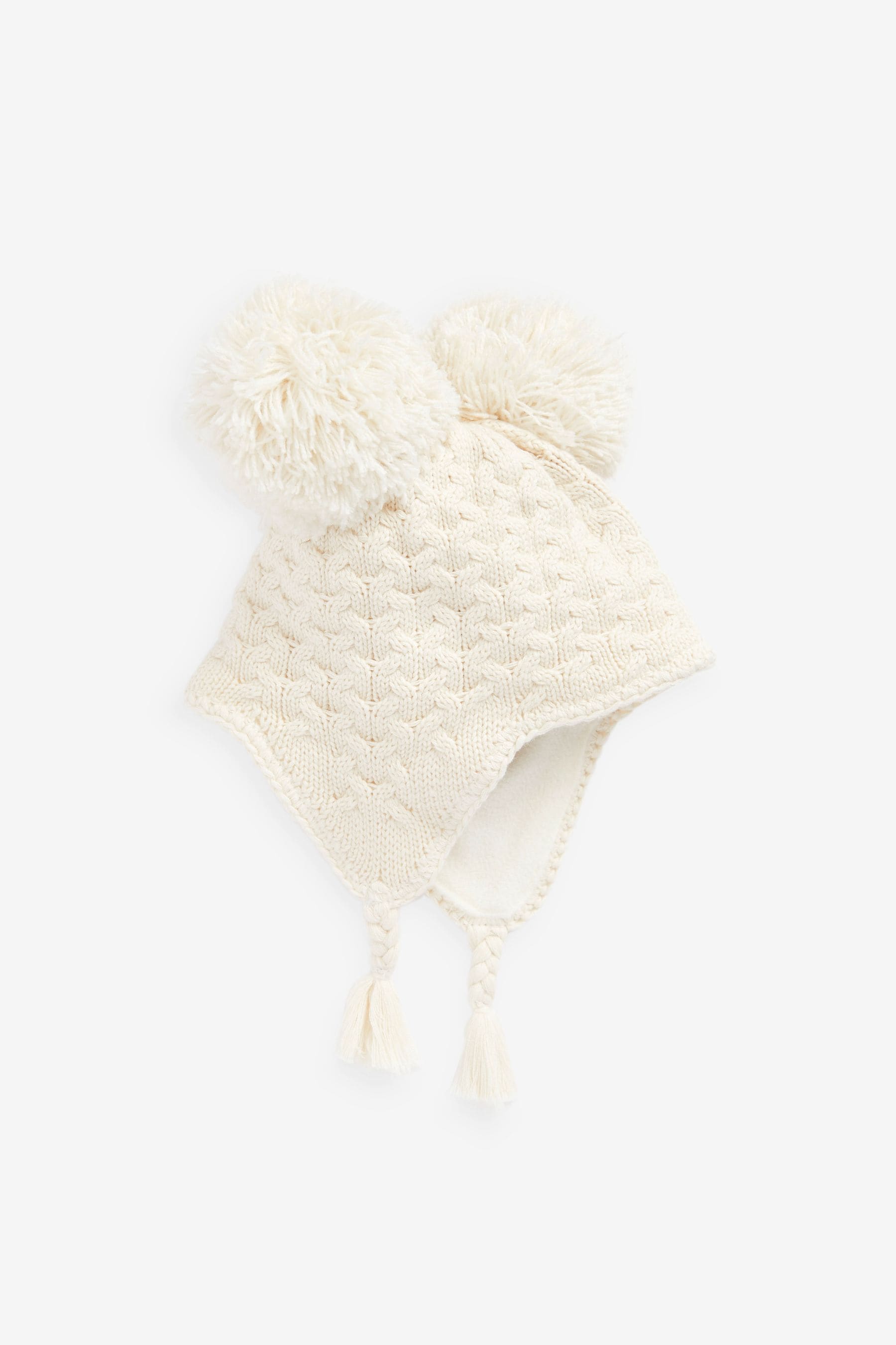 Cream Double Pom Baby Trapper Hat (0mths-2yrs)