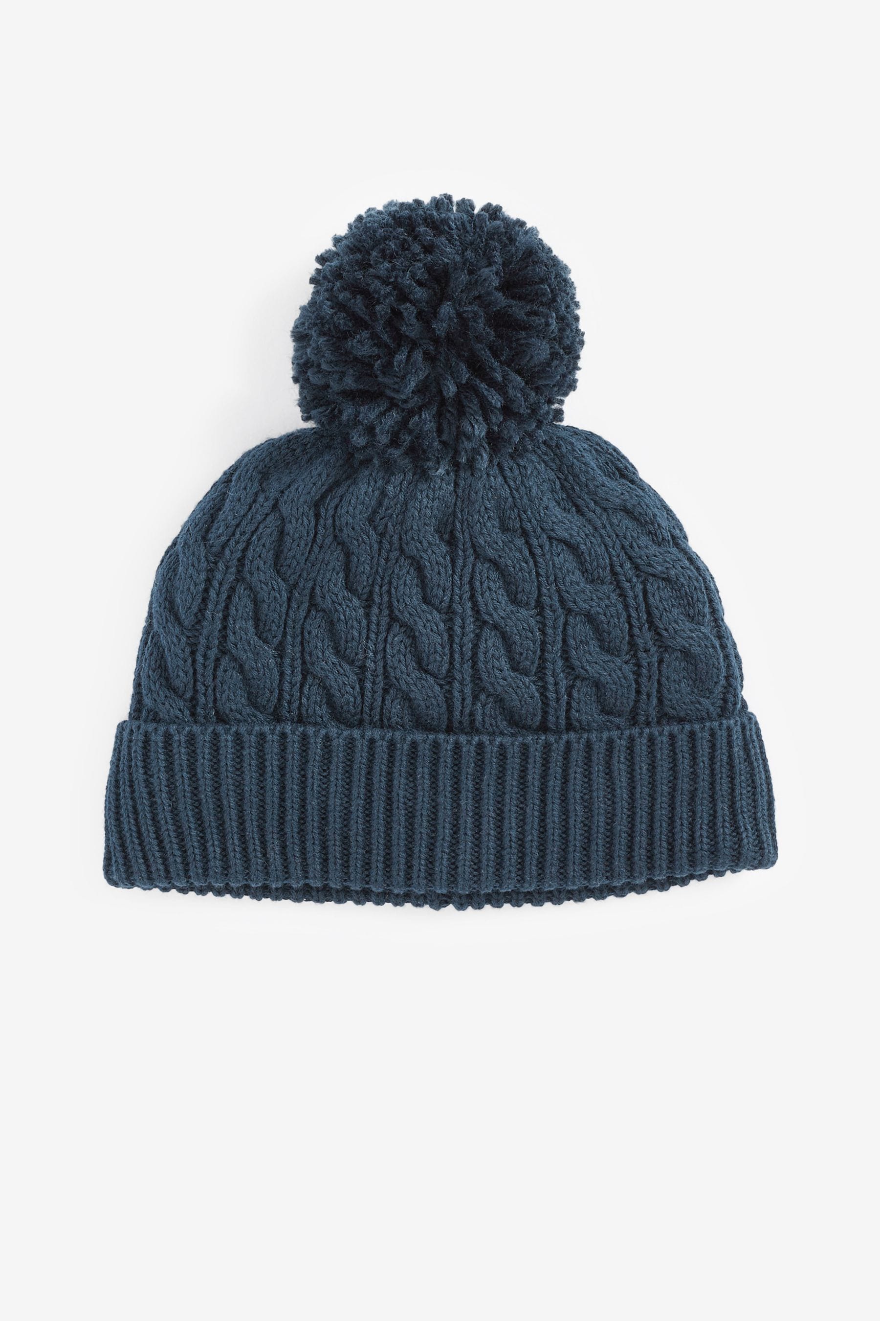 Navy Blue Cable Baby Knitted Pom Hat (0mths-2yrs)