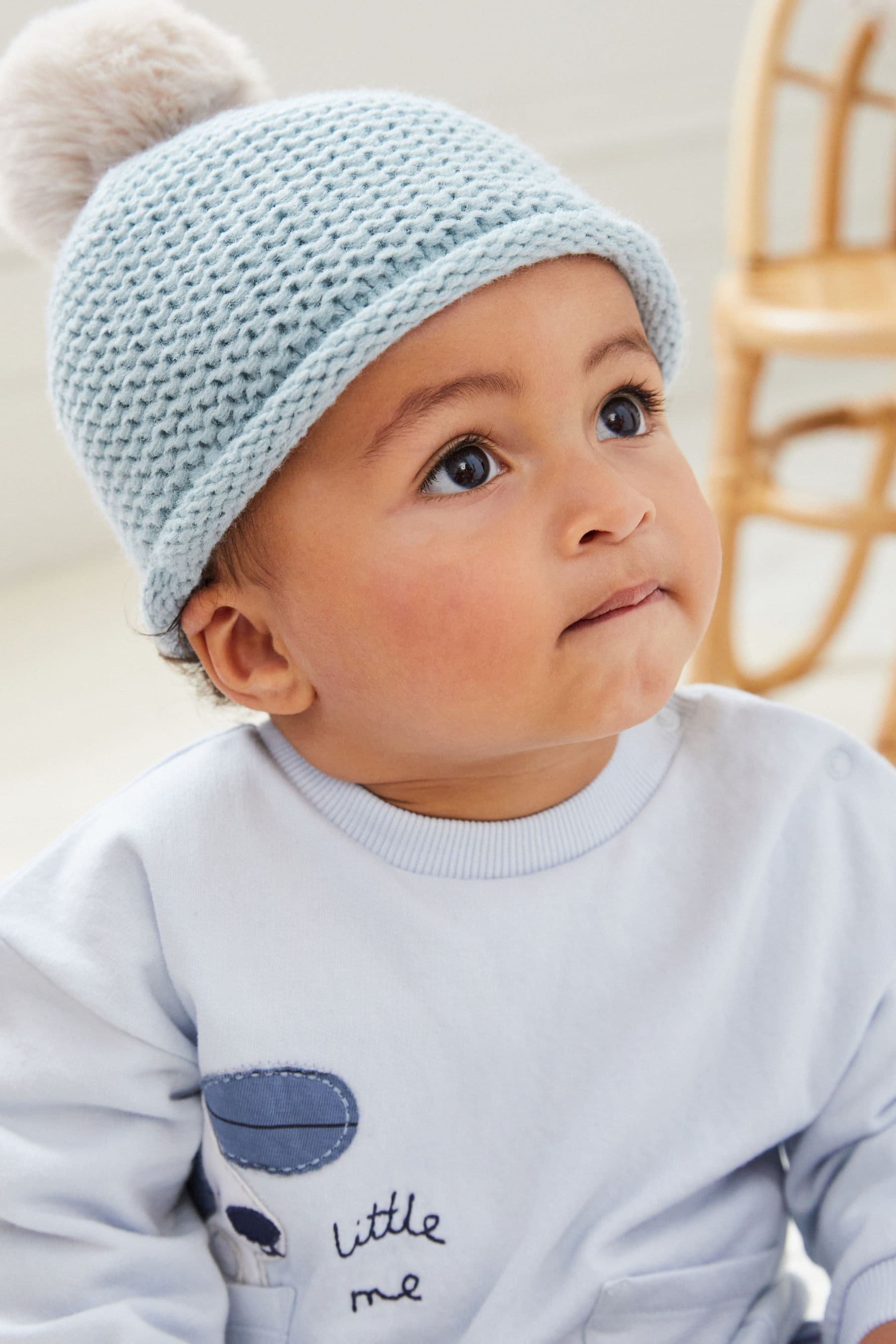 Blue Baby Knitted Pom Hat (0mths-2yrs)