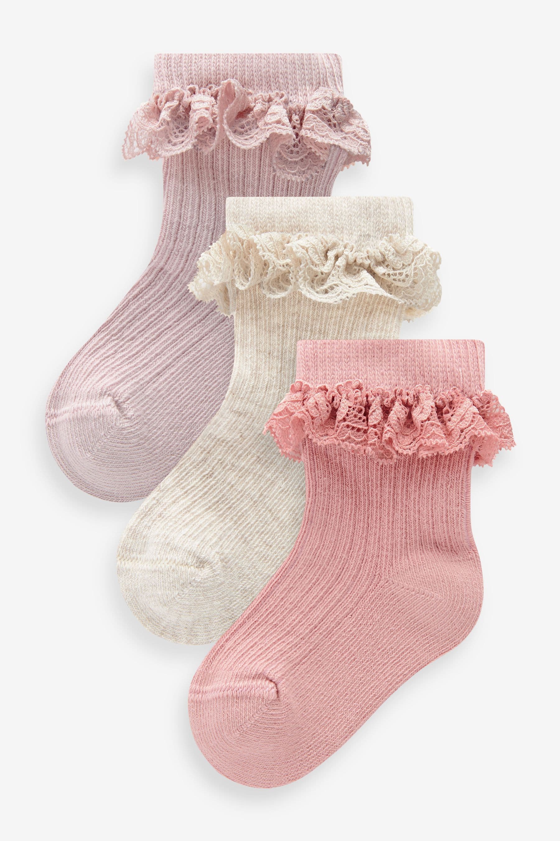 Mauve Purple 3 Pack Lace Trim Baby Socks (0mths-2yrs)