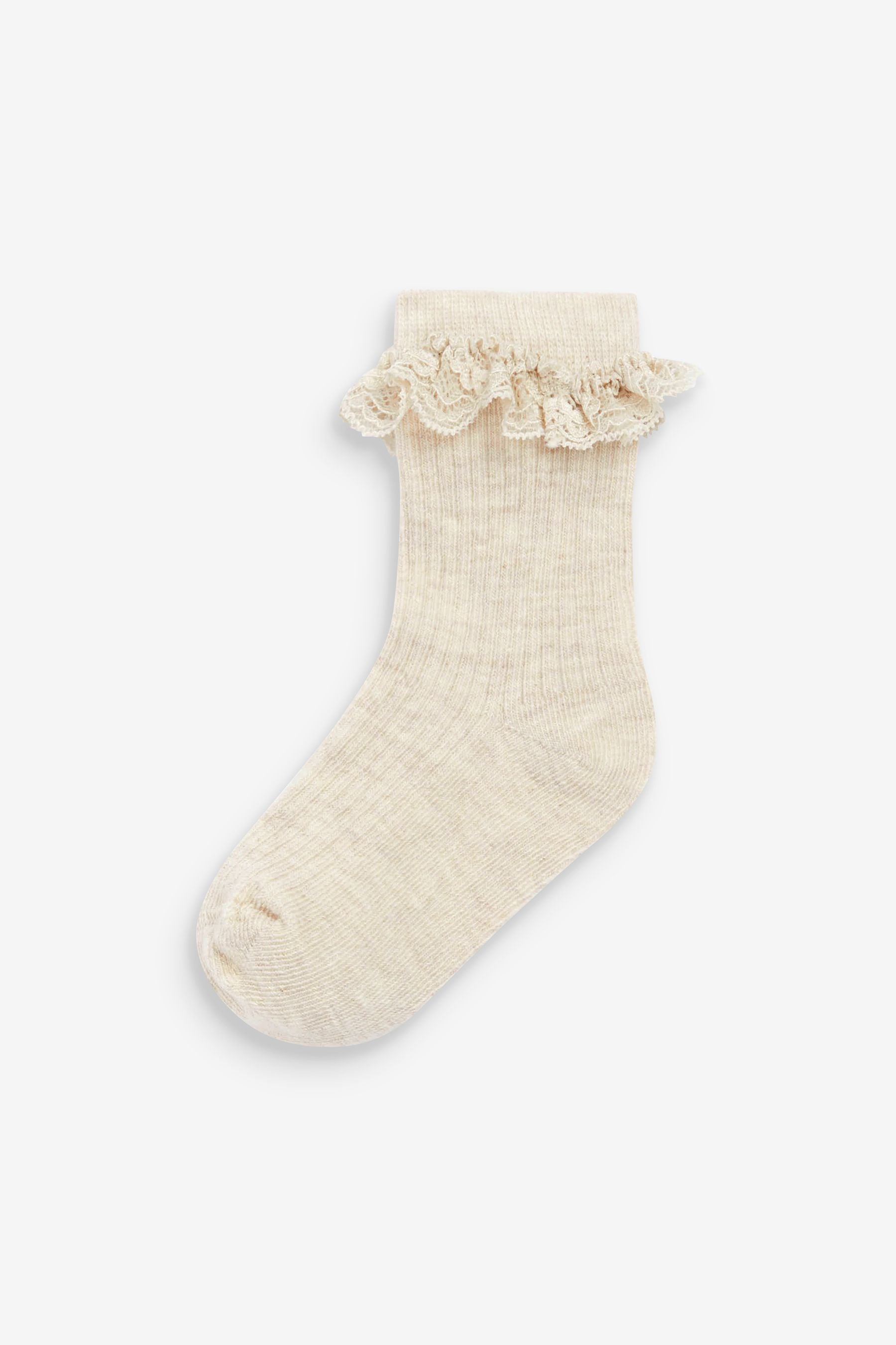 Sage Green Lace Trim Baby Socks 3 Pack (0mths-2yrs)