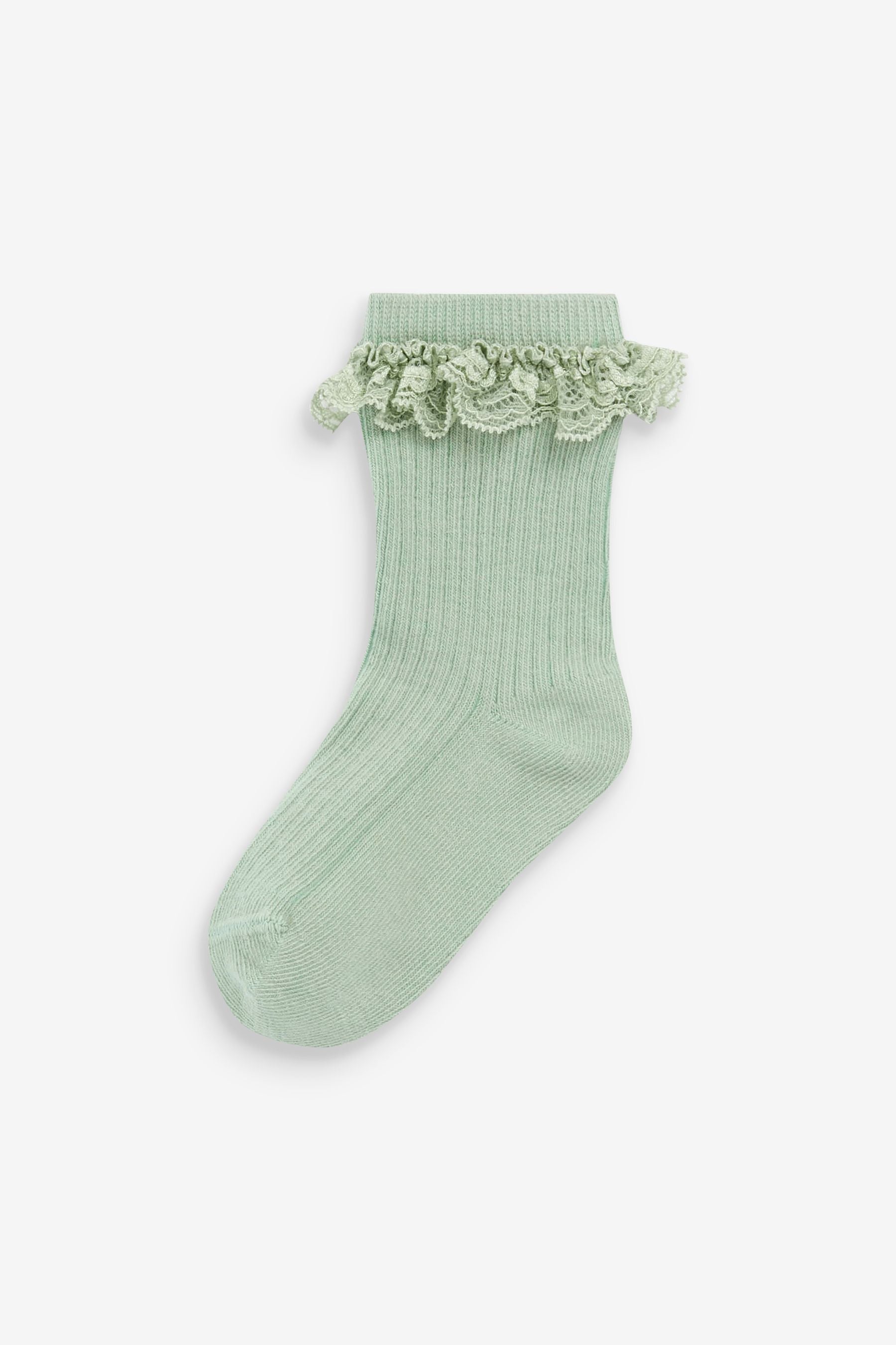 Sage Green Lace Trim Baby Socks 3 Pack (0mths-2yrs)