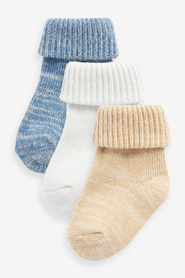 Blue Chunky Knit Baby Socks 3 Pack (0mths-2yrs)