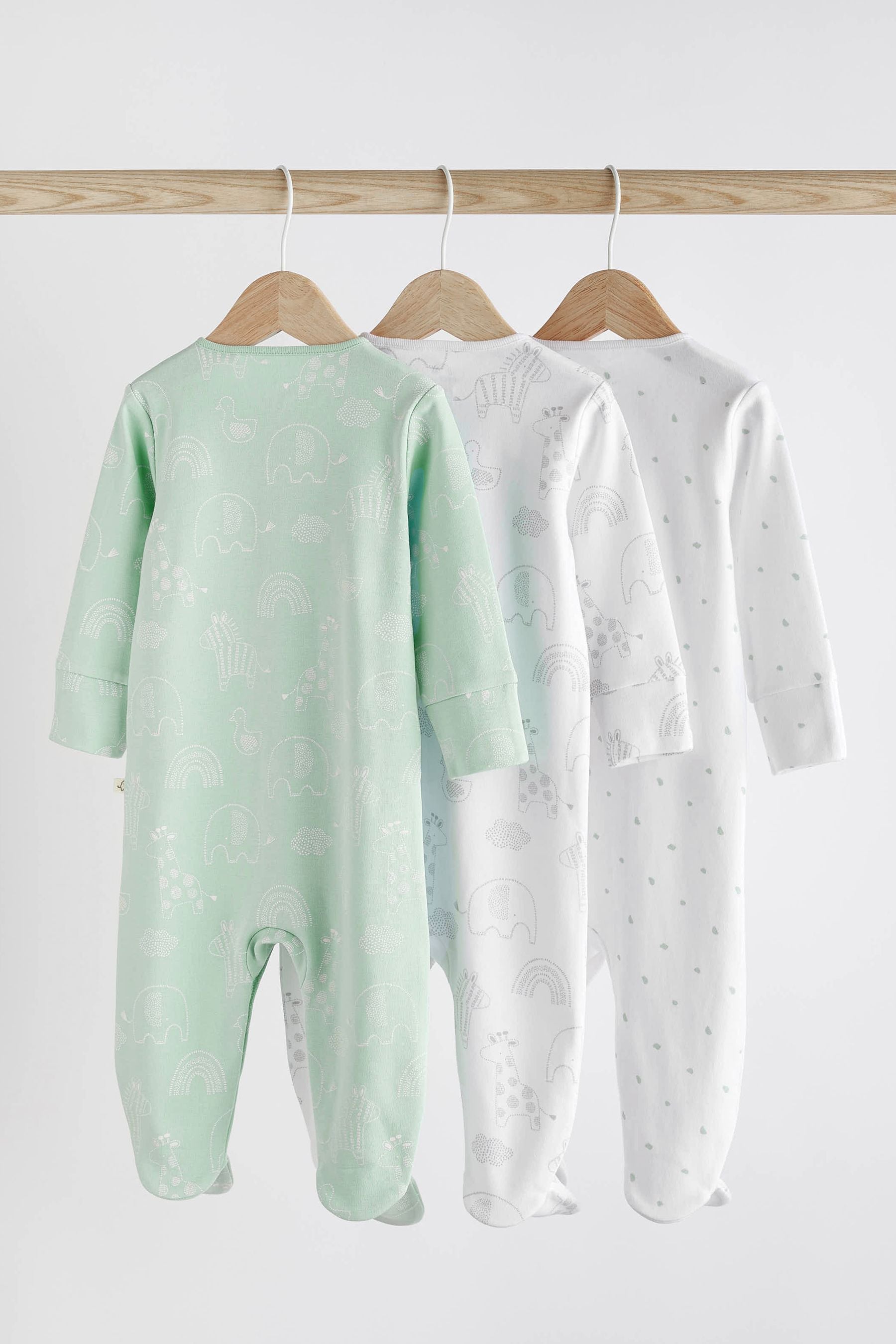 Mint Green Essential Cotton Baby Sleepsuits 3 Pack (0-2yrs)