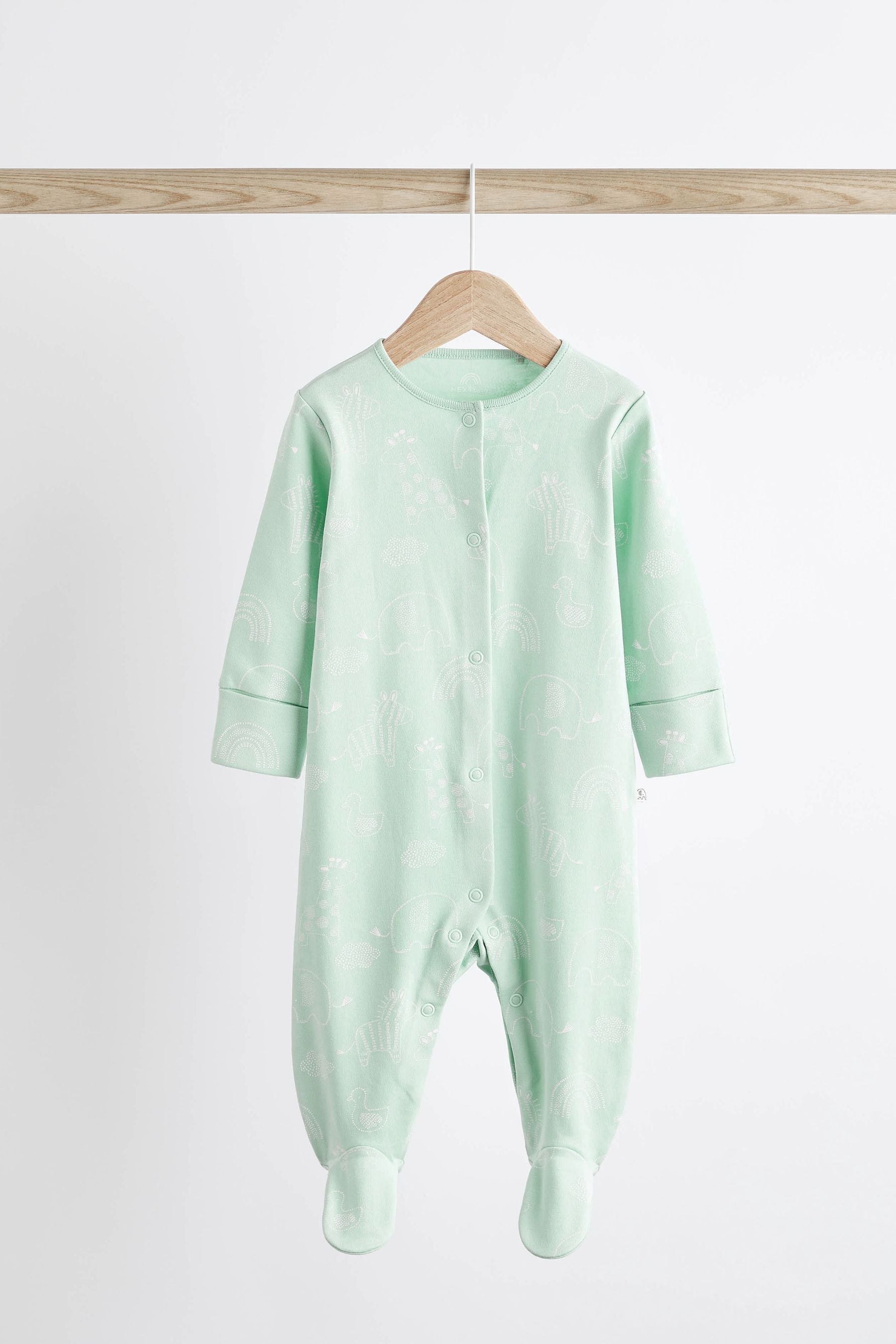 Mint Green Essential Cotton Baby Sleepsuits 3 Pack (0-2yrs)