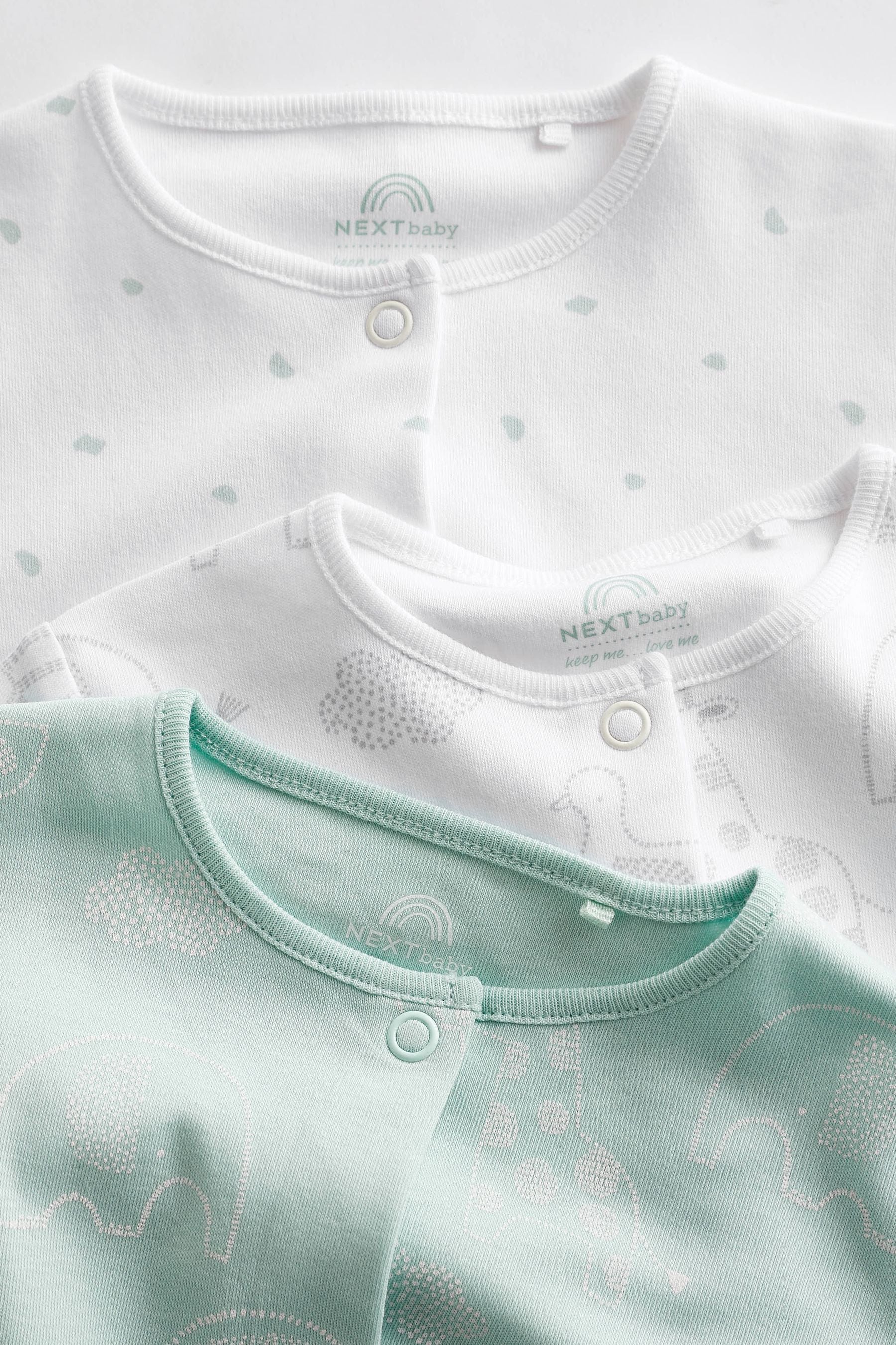 Mint Green Essential Cotton Baby Sleepsuits 3 Pack (0-2yrs)