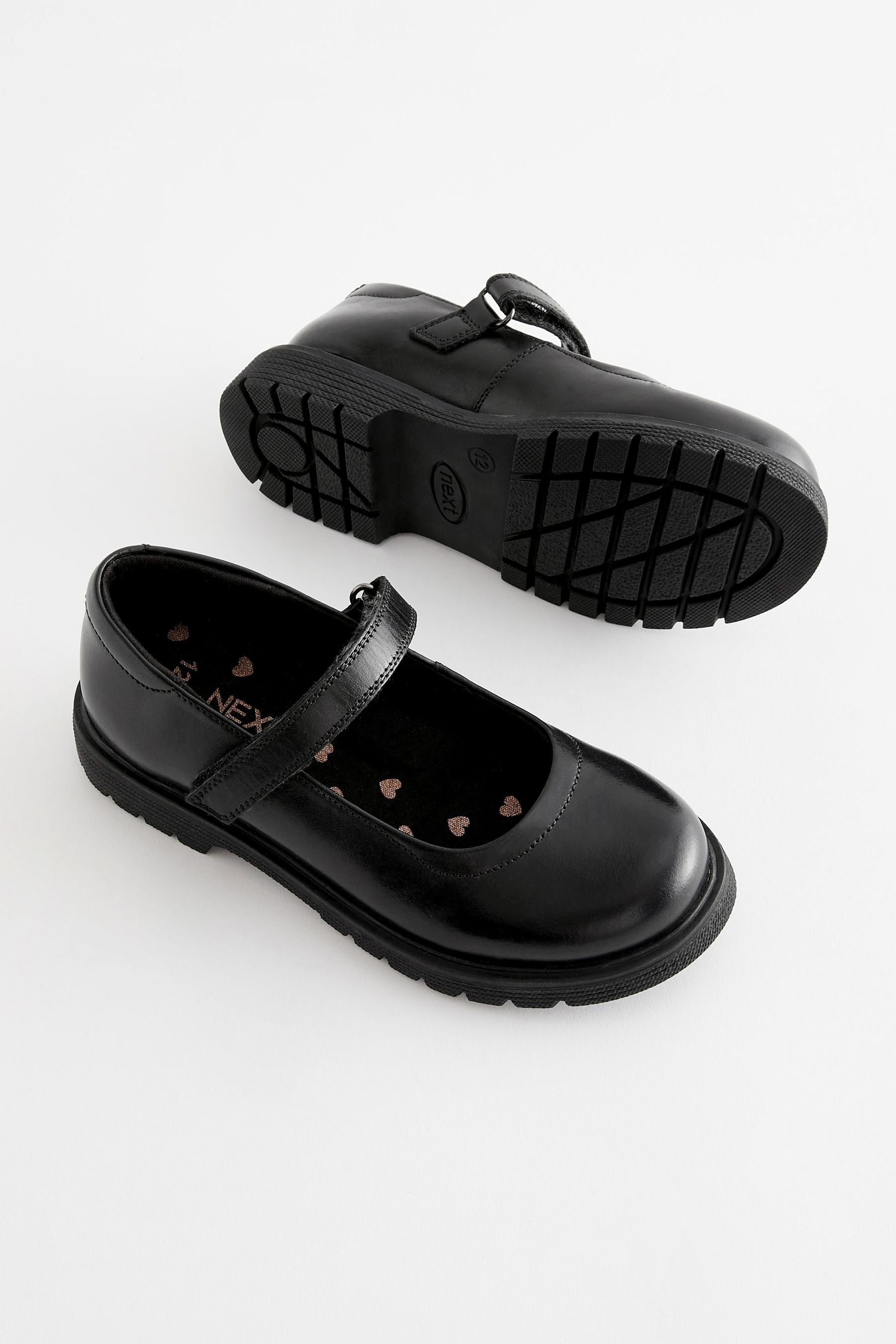 Matt Black Standard Fit (F) School Leather Chunky Mary Jane Shoes