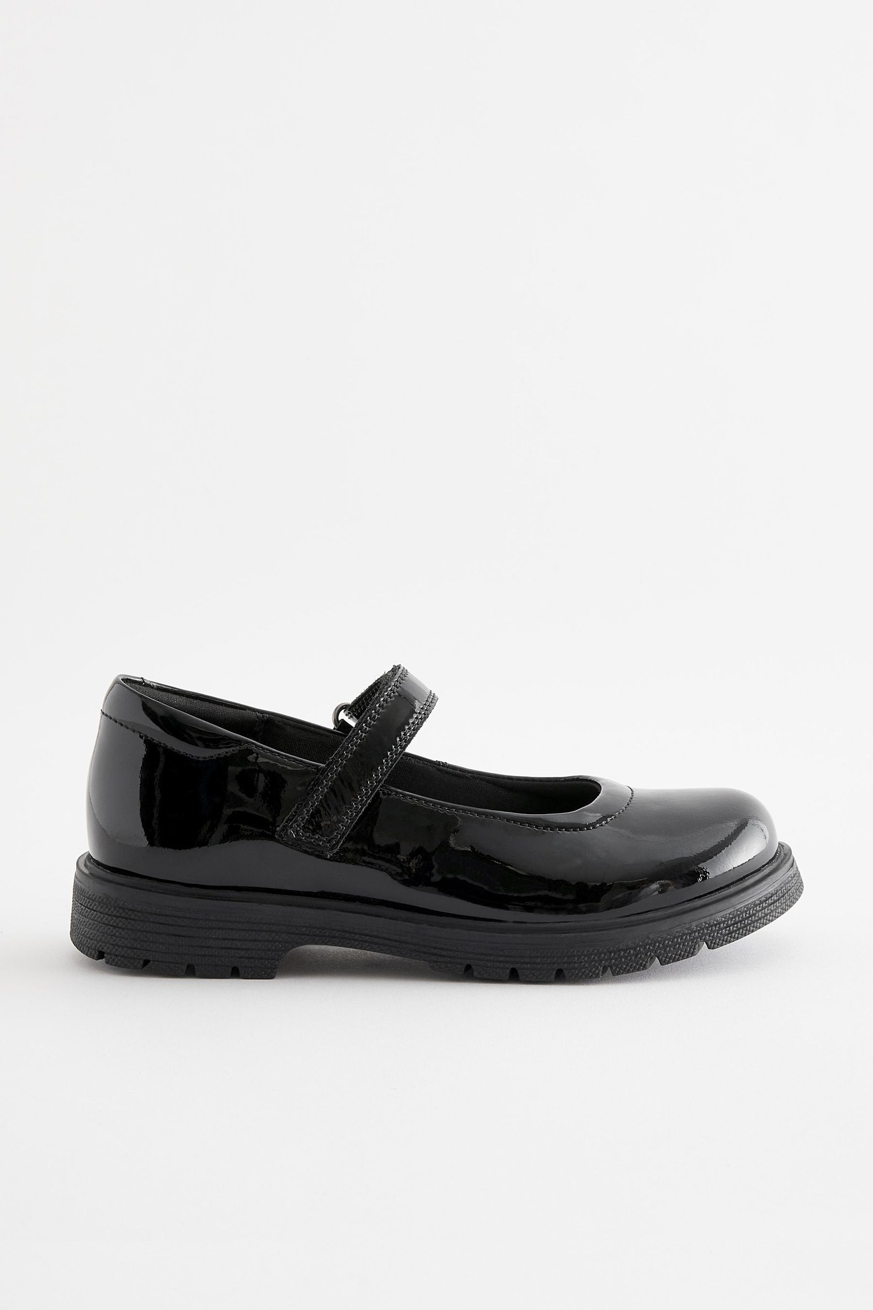 Black Patent Standard Fit (F) School Leather Chunky Mary Jane Shoes