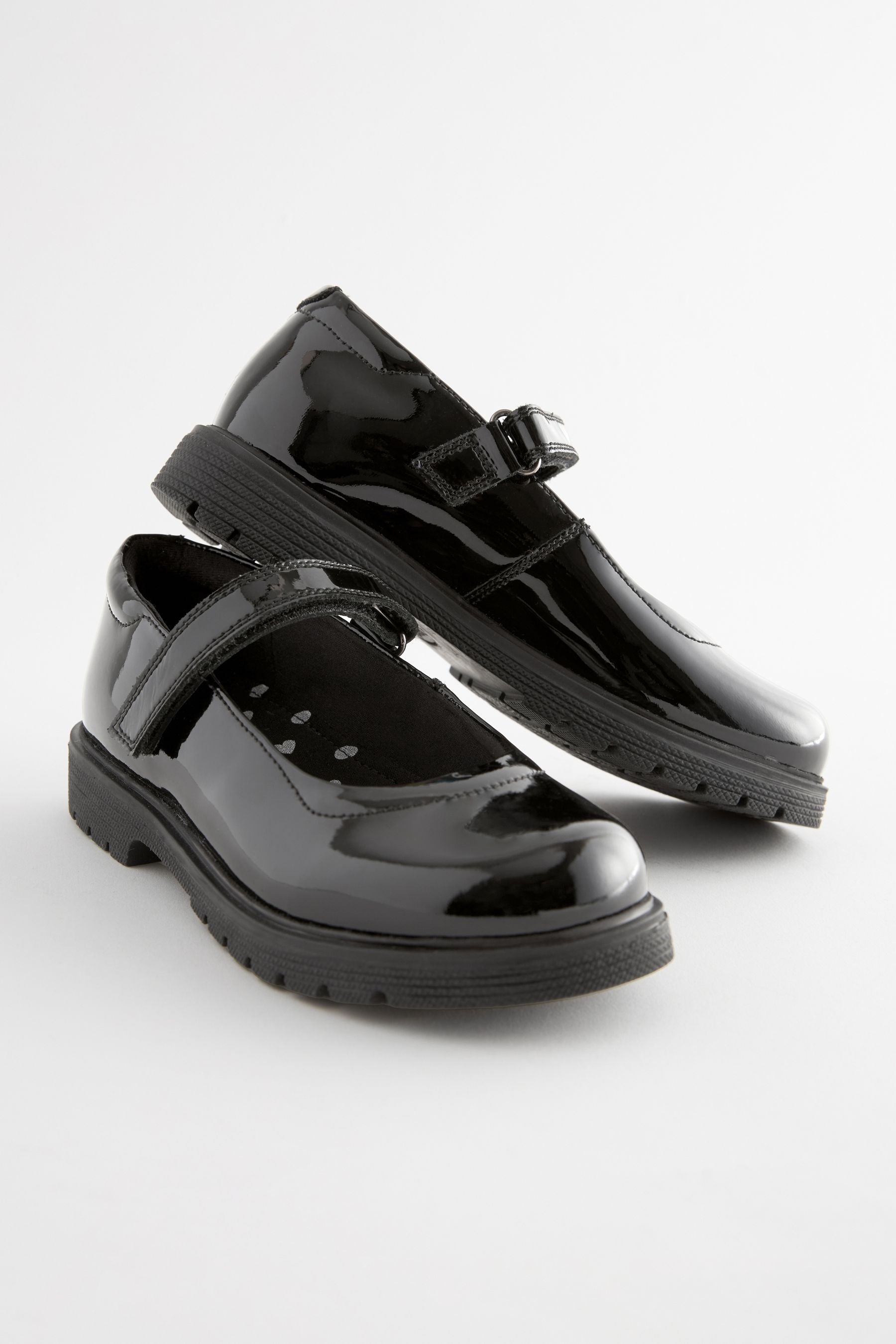 Black Patent Standard Fit (F) School Leather Chunky Mary Jane Shoes