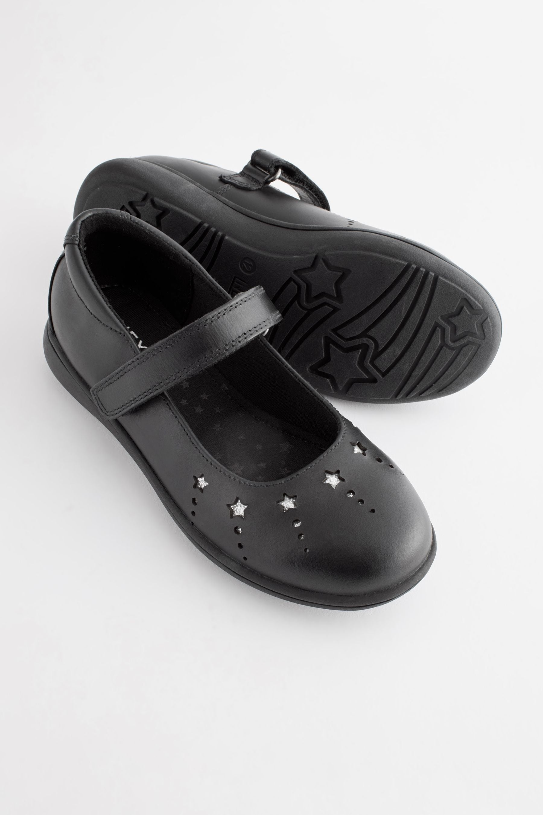 Black School Leather Star Mary Jane Shoes