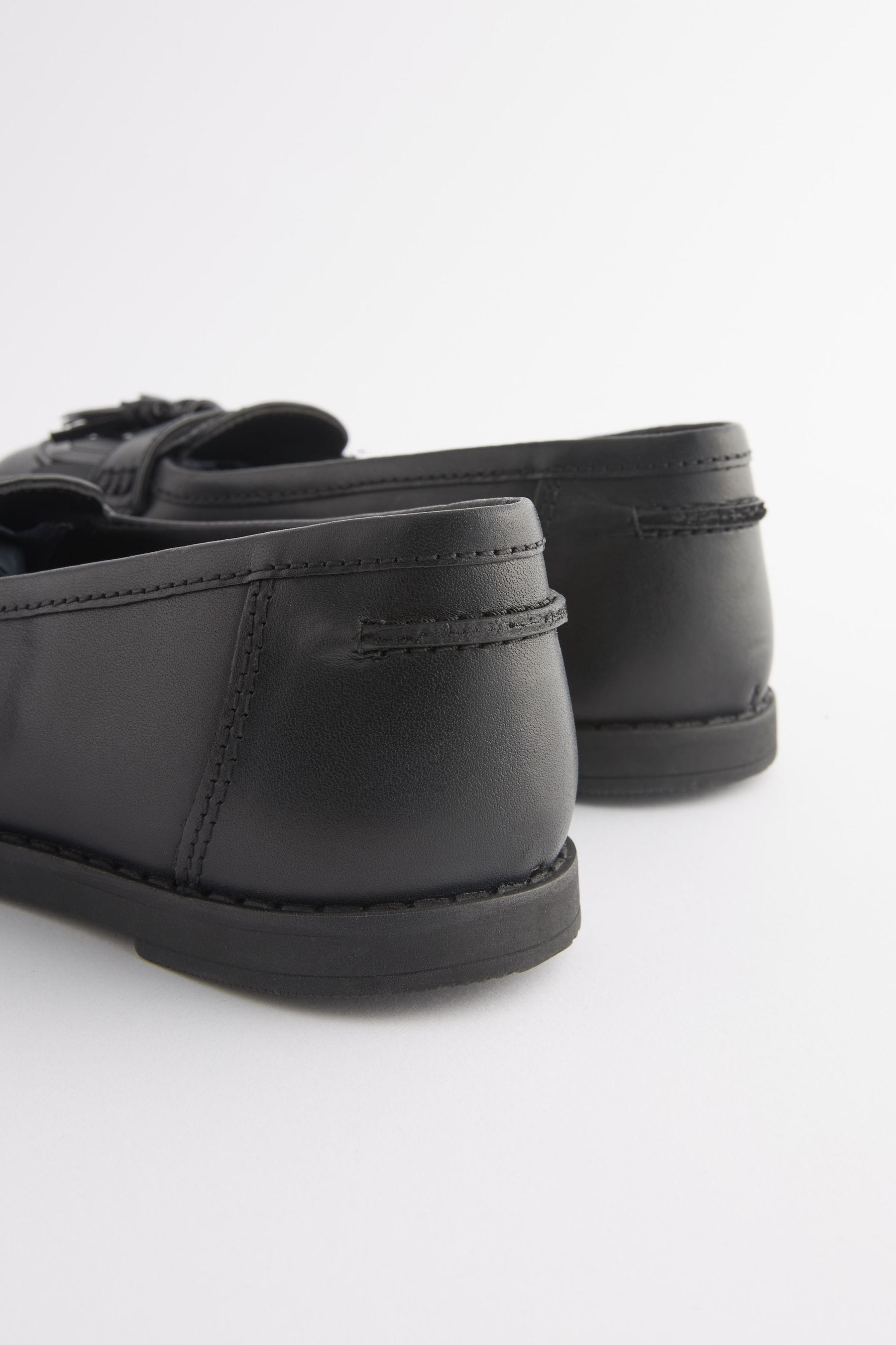 Matt Black Standard Fit (F) School Leather Tassel Loafers