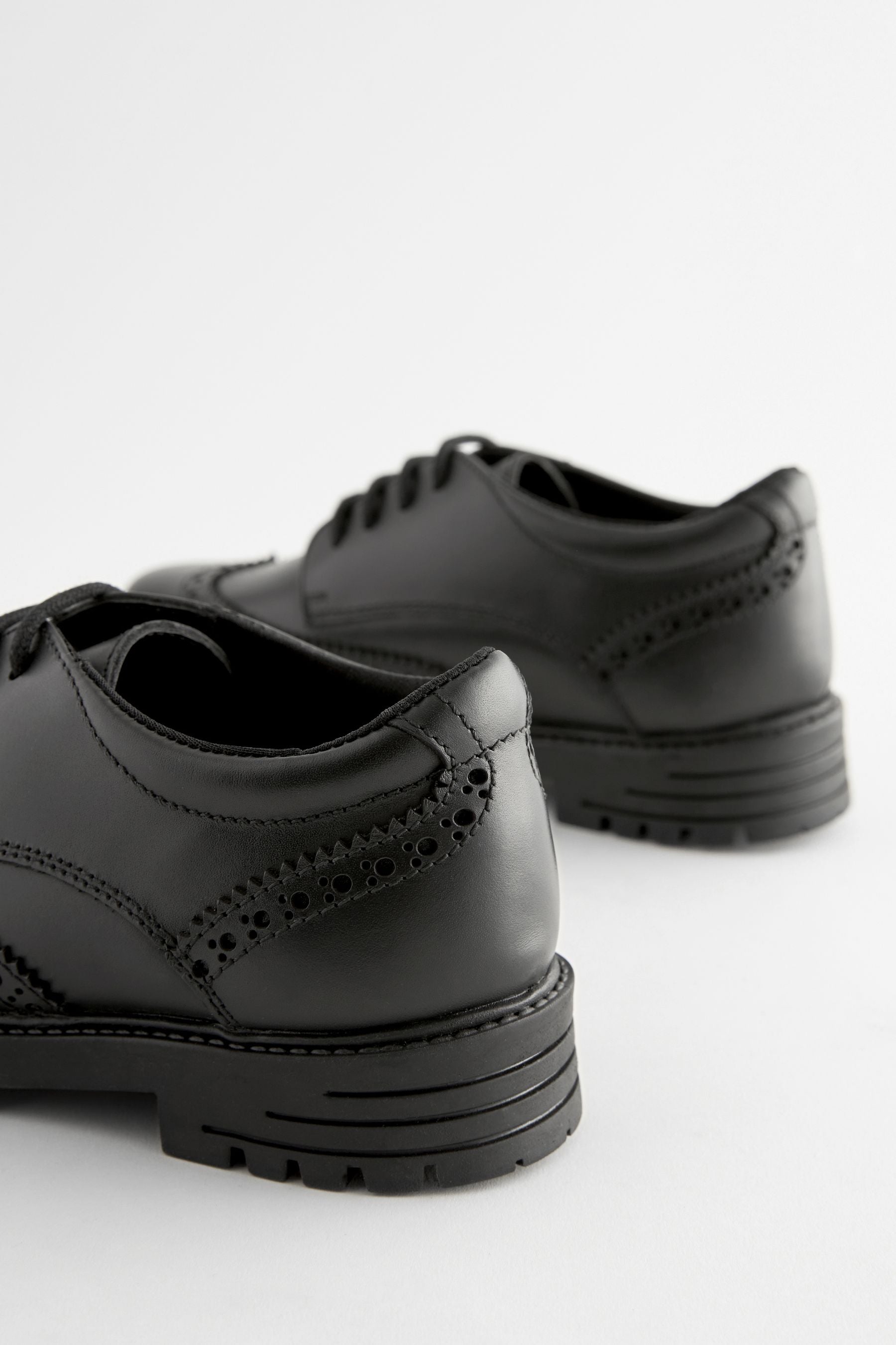 Black Matt Standard Fit (F) School Leather Chunky Lace-Up Brogues