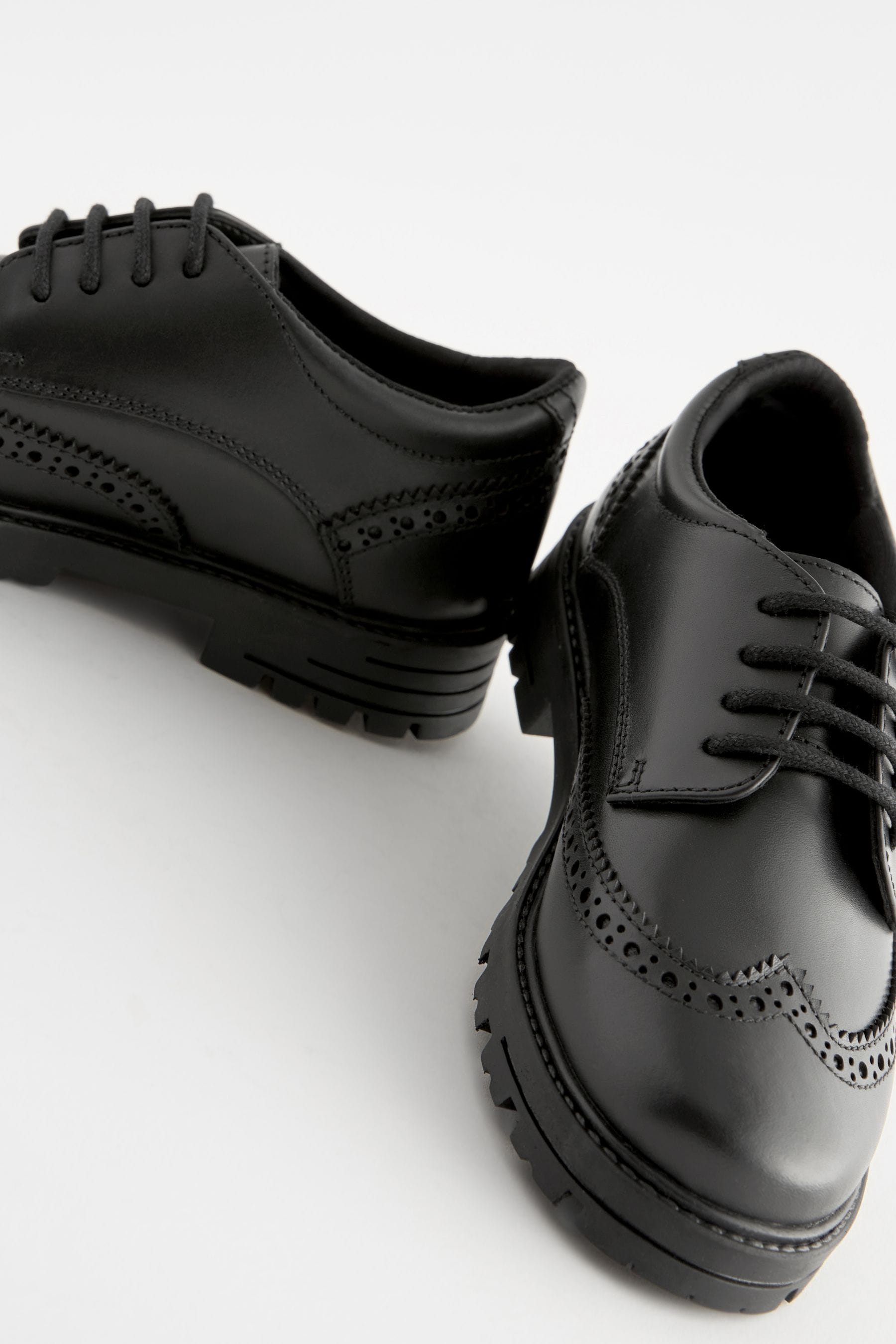 Black Matt Standard Fit (F) School Leather Chunky Lace-Up Brogues