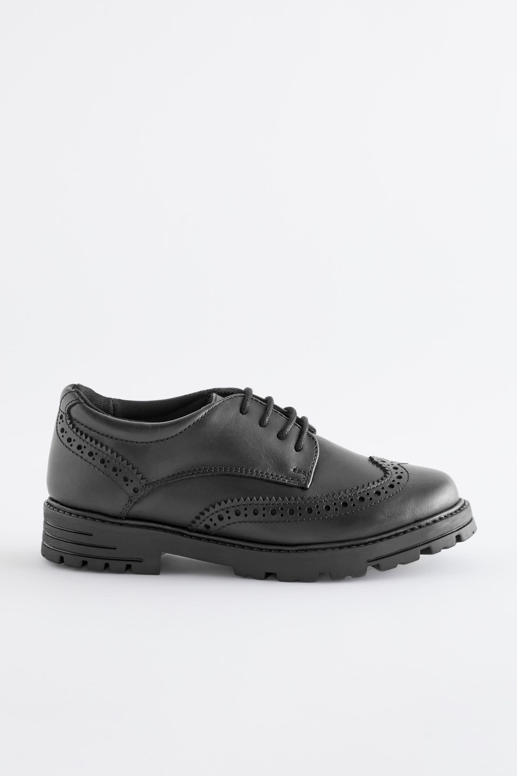 Black Matt Standard Fit (F) School Leather Chunky Lace-Up Brogues