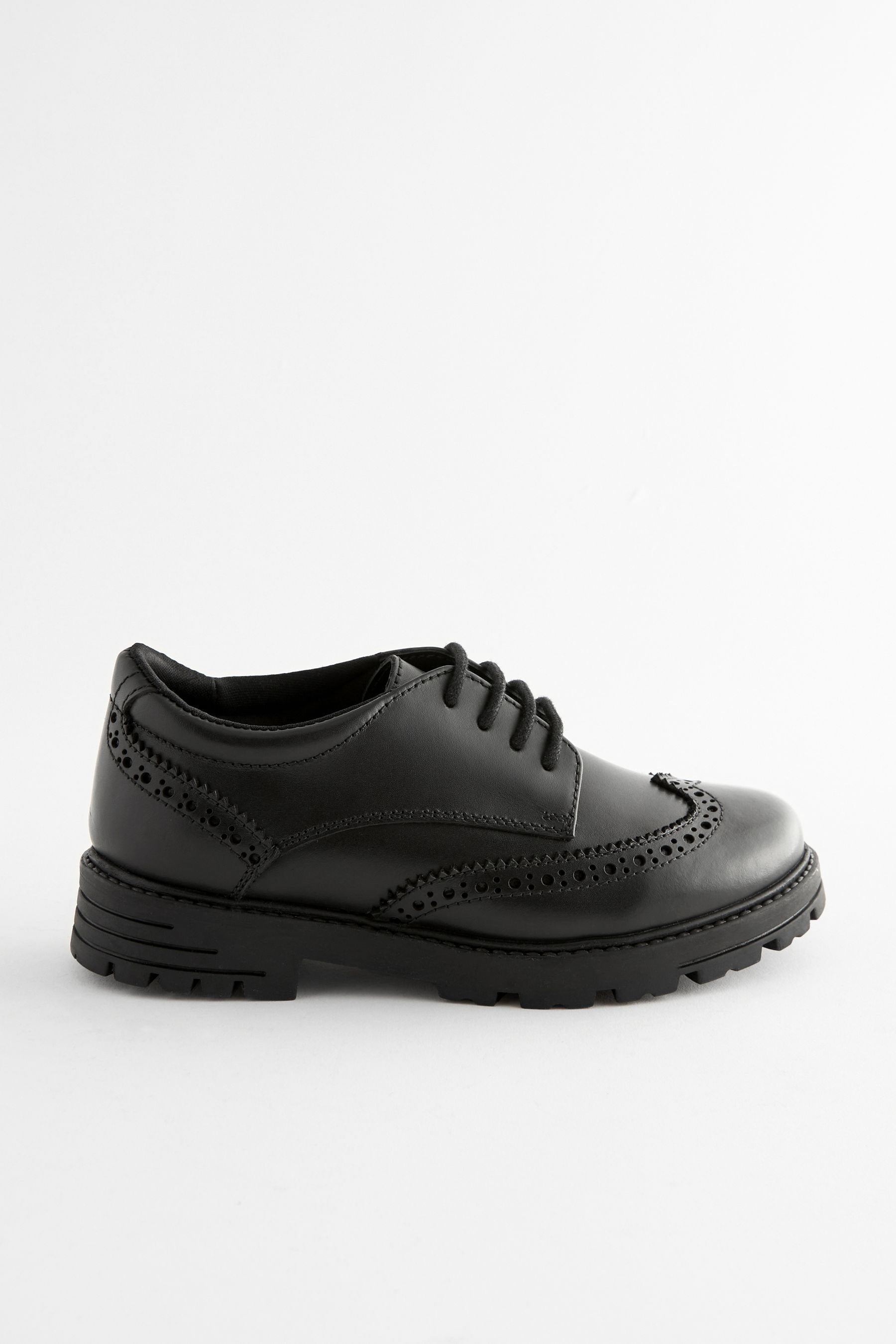 Black Matt Standard Fit (F) School Leather Chunky Lace-Up Brogues