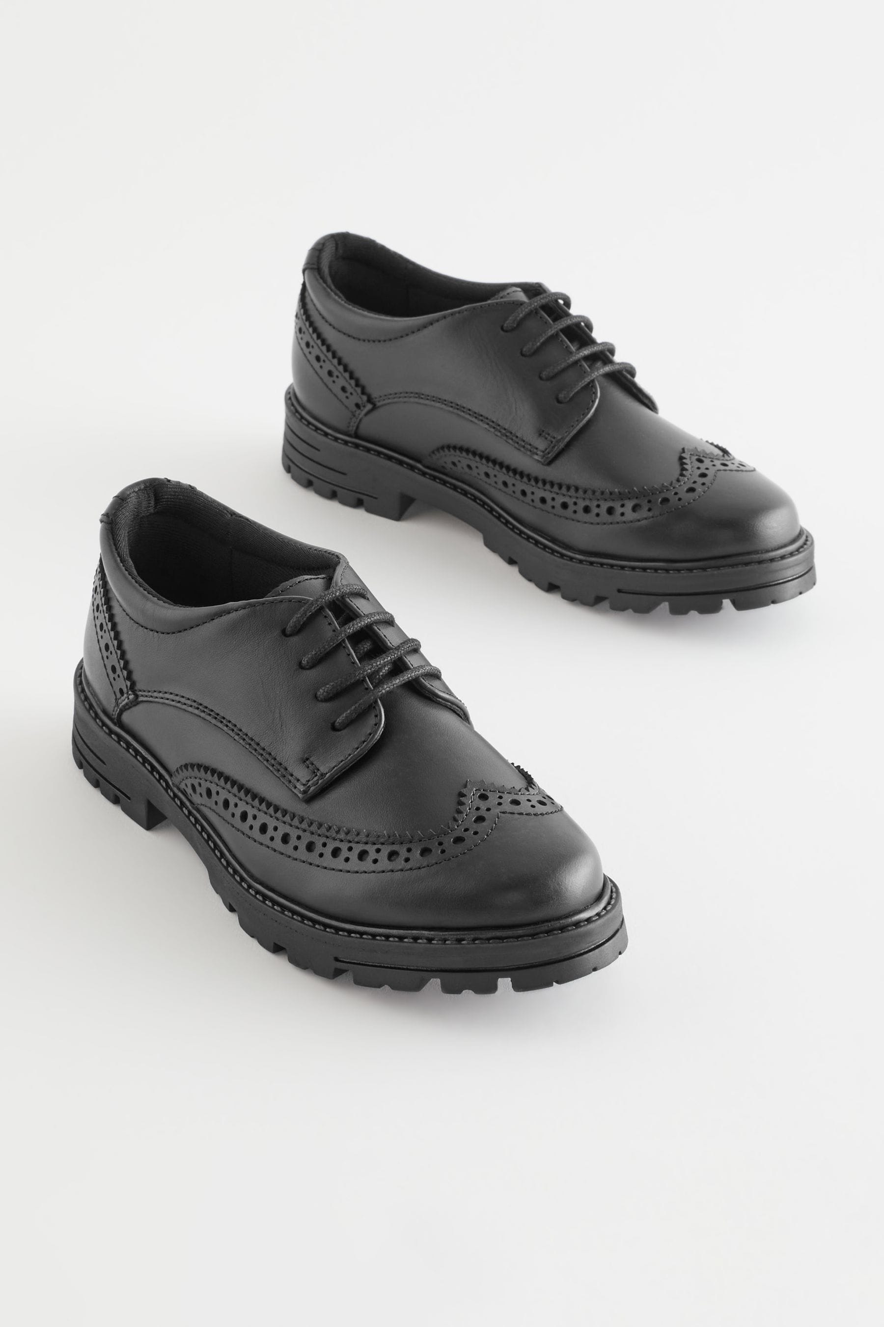 Black Matt Standard Fit (F) School Leather Chunky Lace-Up Brogues