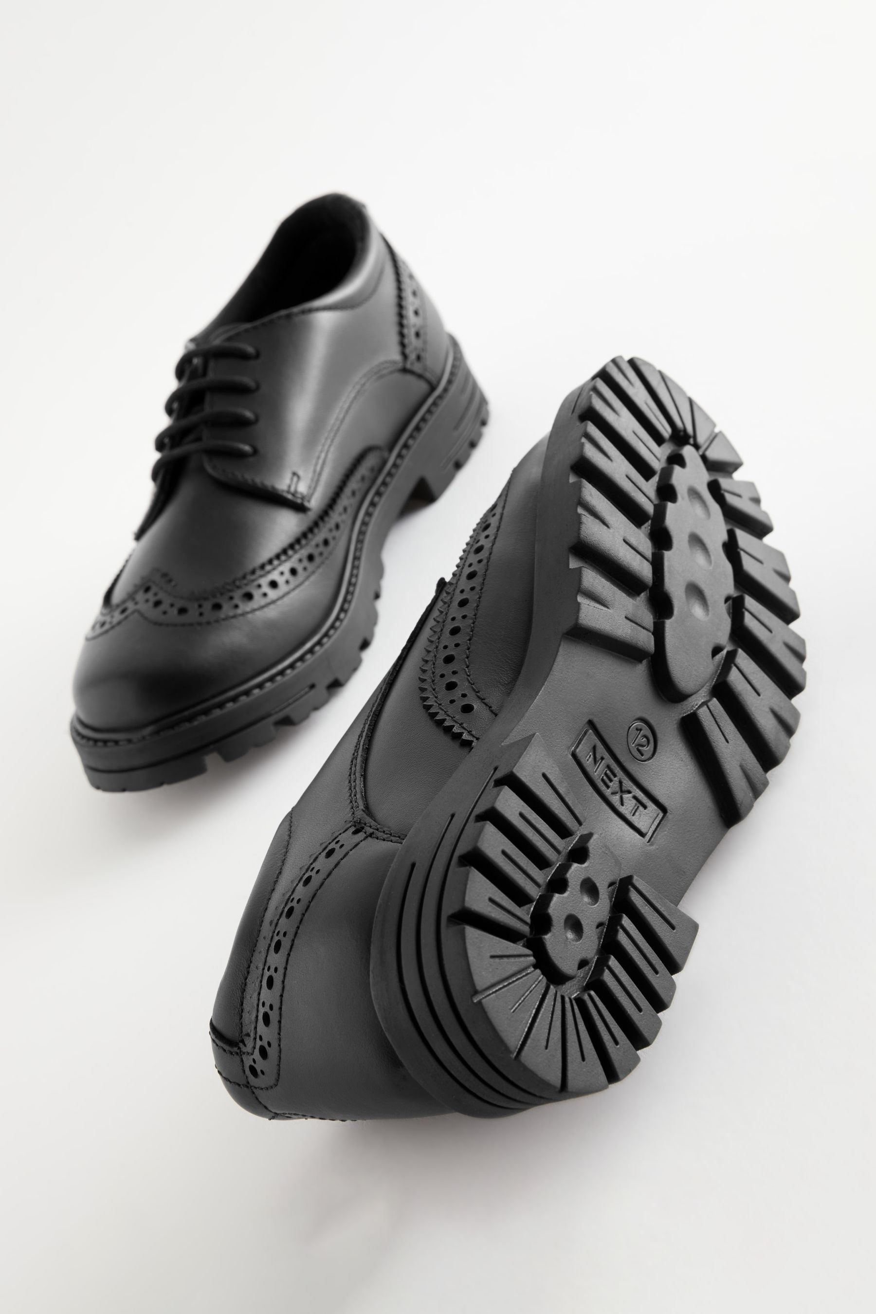 Black Matt Standard Fit (F) School Leather Chunky Lace-Up Brogues