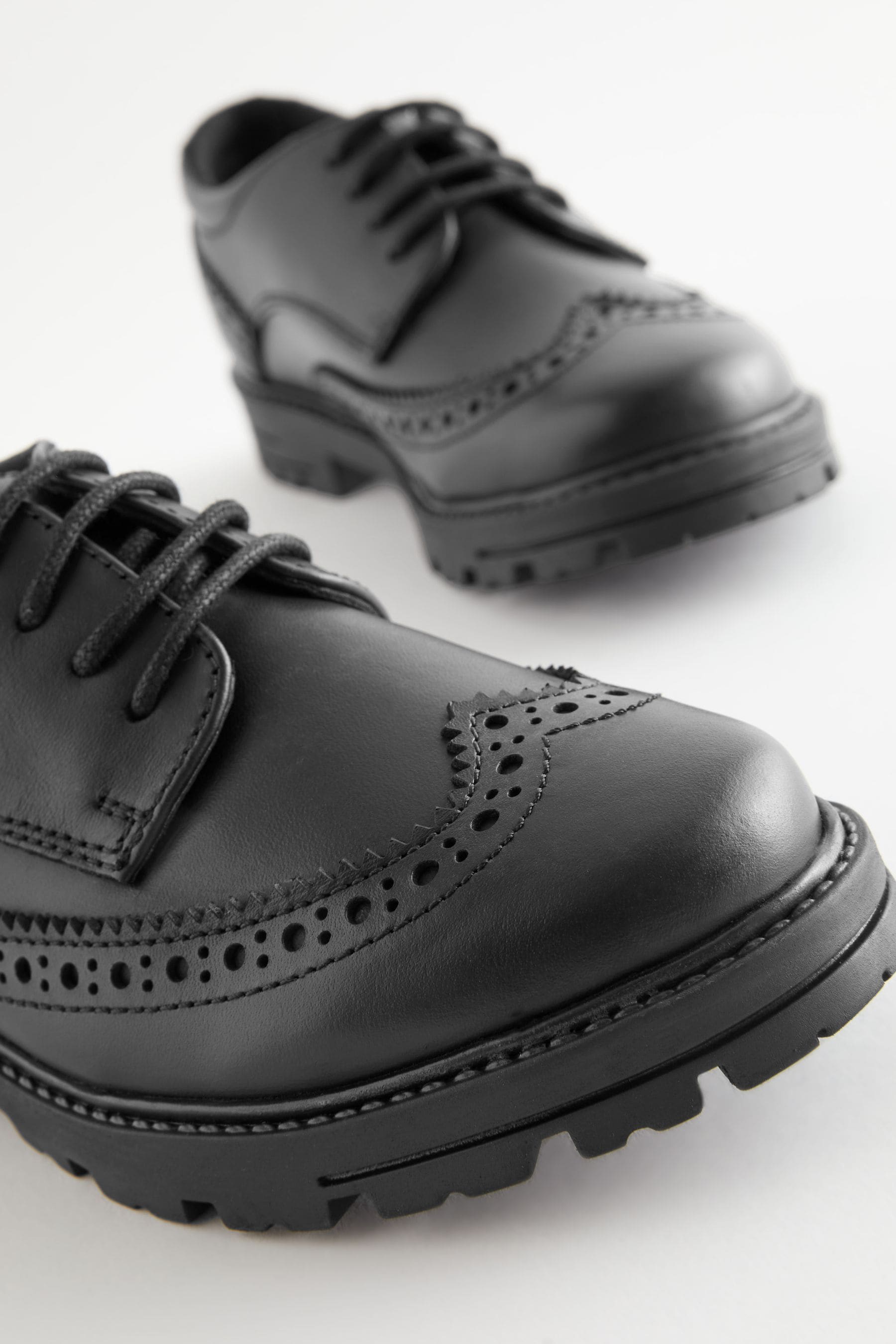 Black Matt Standard Fit (F) School Leather Chunky Lace-Up Brogues