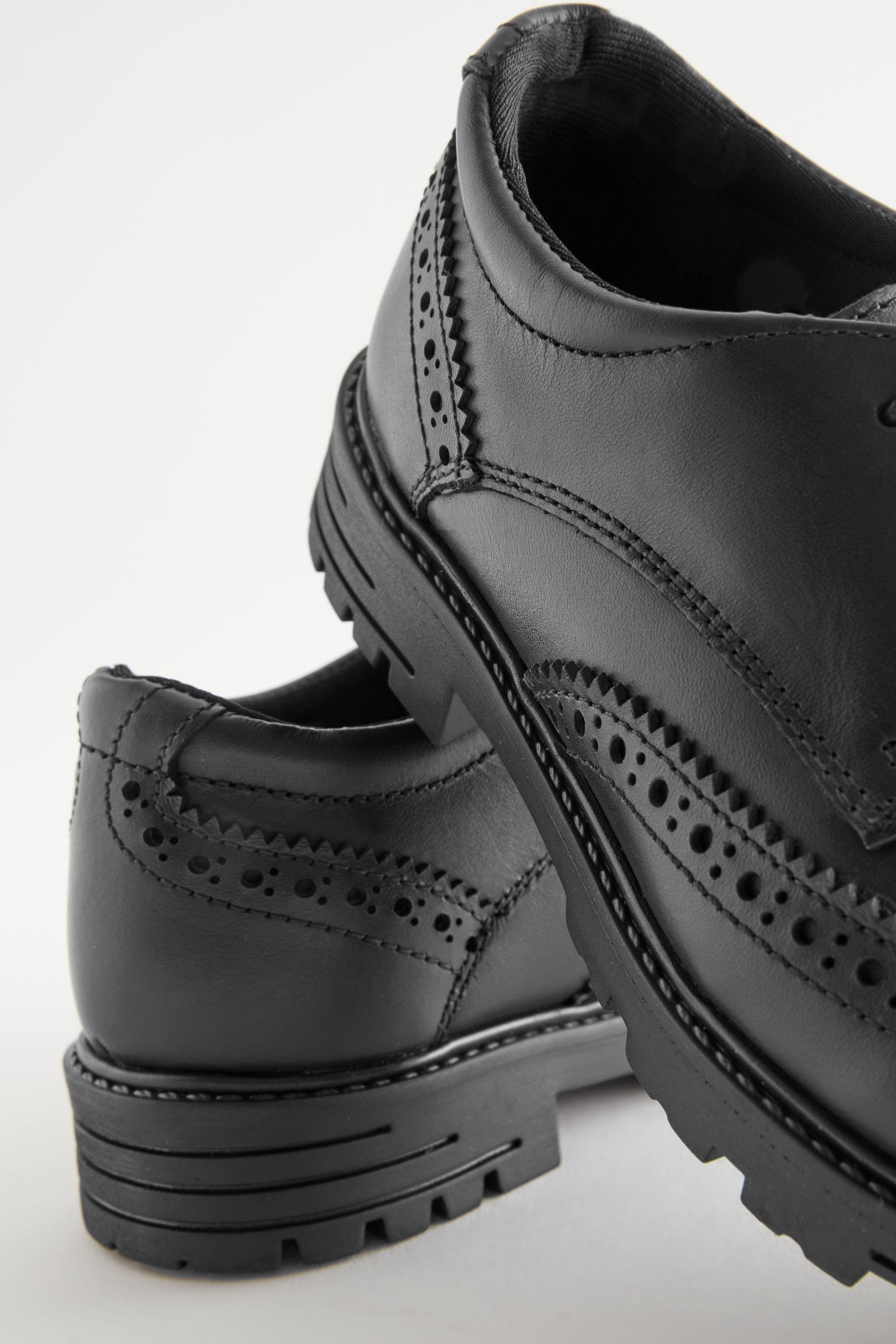 Black Matt Standard Fit (F) School Leather Chunky Lace-Up Brogues