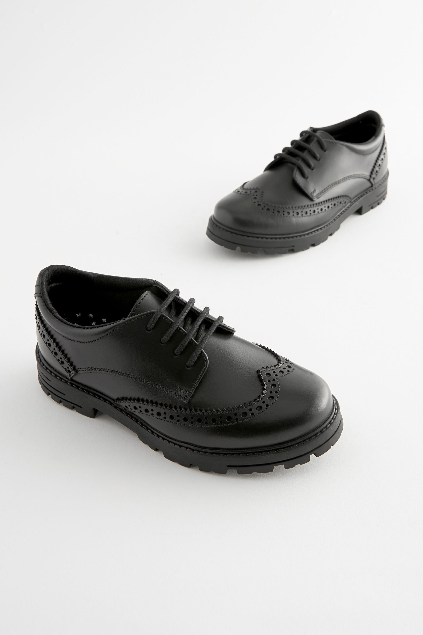 Black Matt Standard Fit (F) School Leather Chunky Lace-Up Brogues