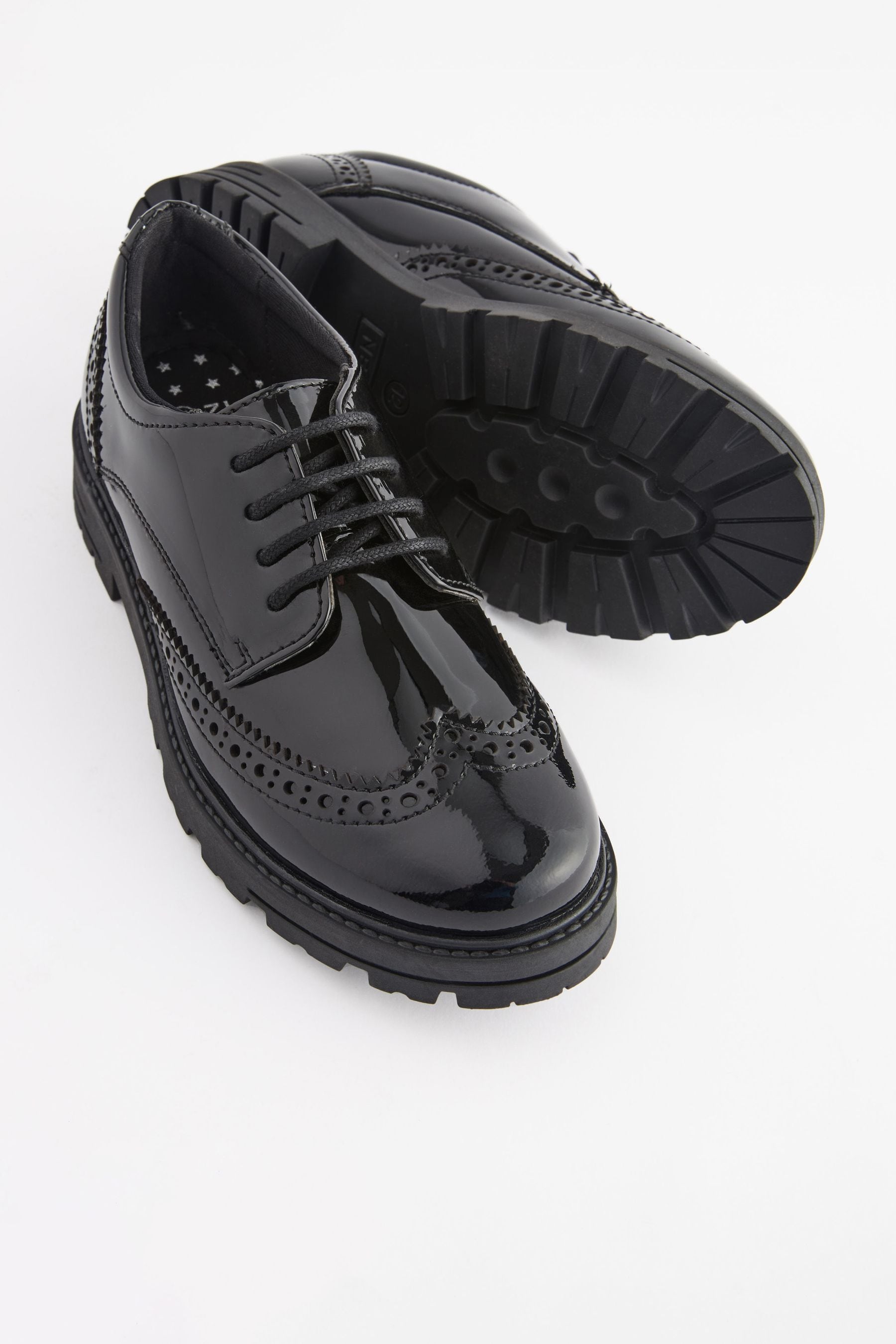 Black Patent Standard Fit (F) School Leather Chunky Lace-Up Brogues