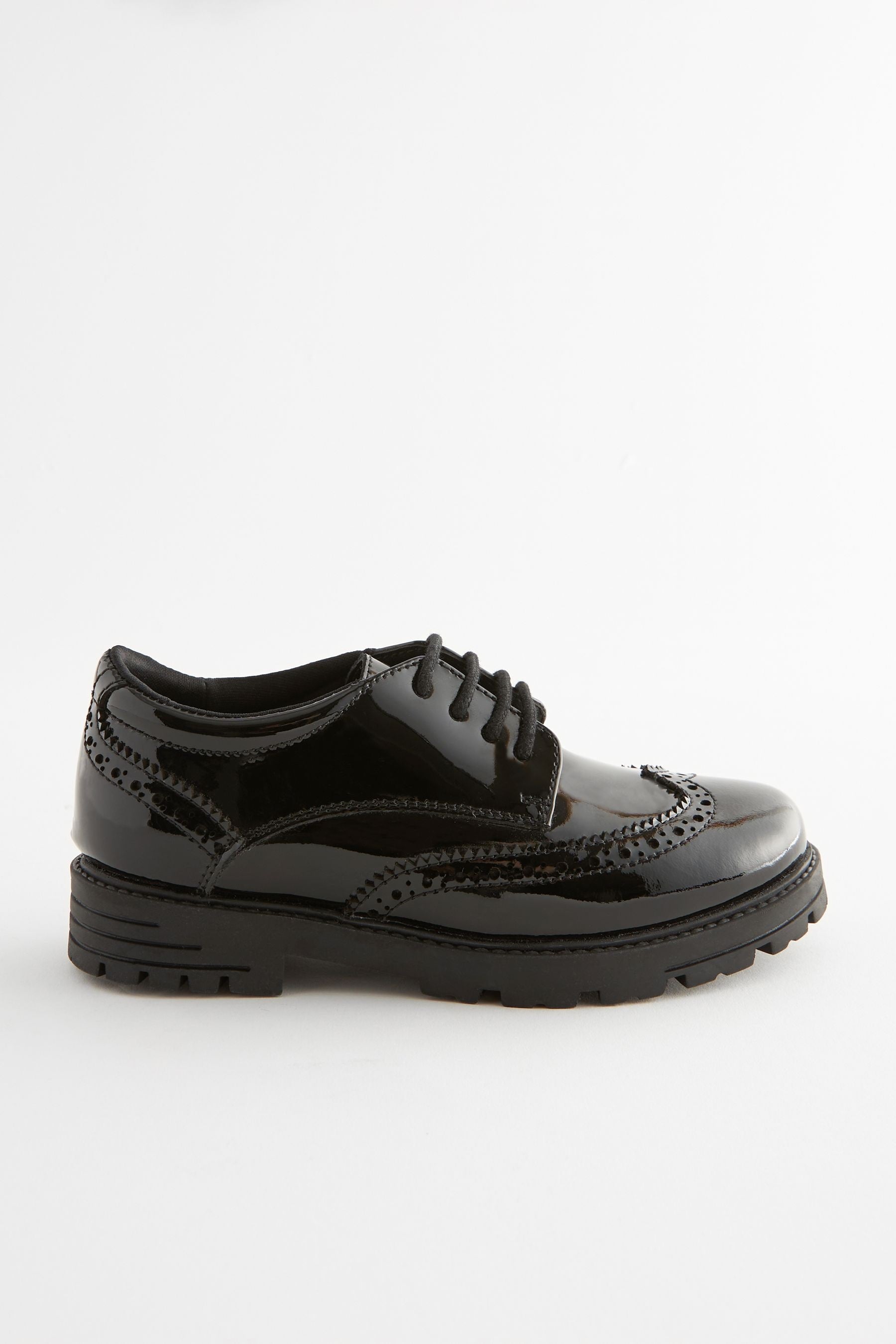 Black Patent Standard Fit (F) School Leather Chunky Lace-Up Brogues