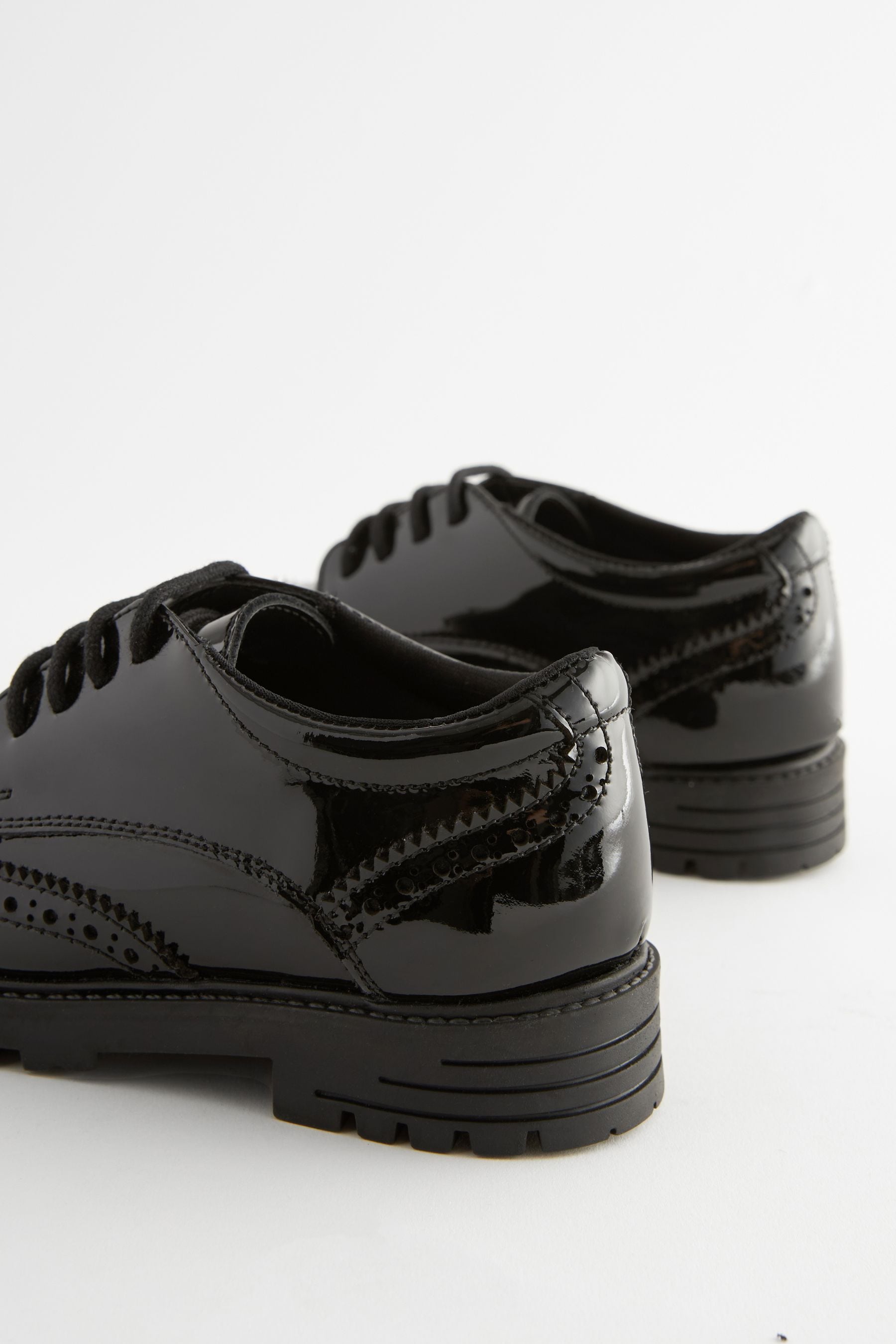 Black Patent Standard Fit (F) School Leather Chunky Lace-Up Brogues