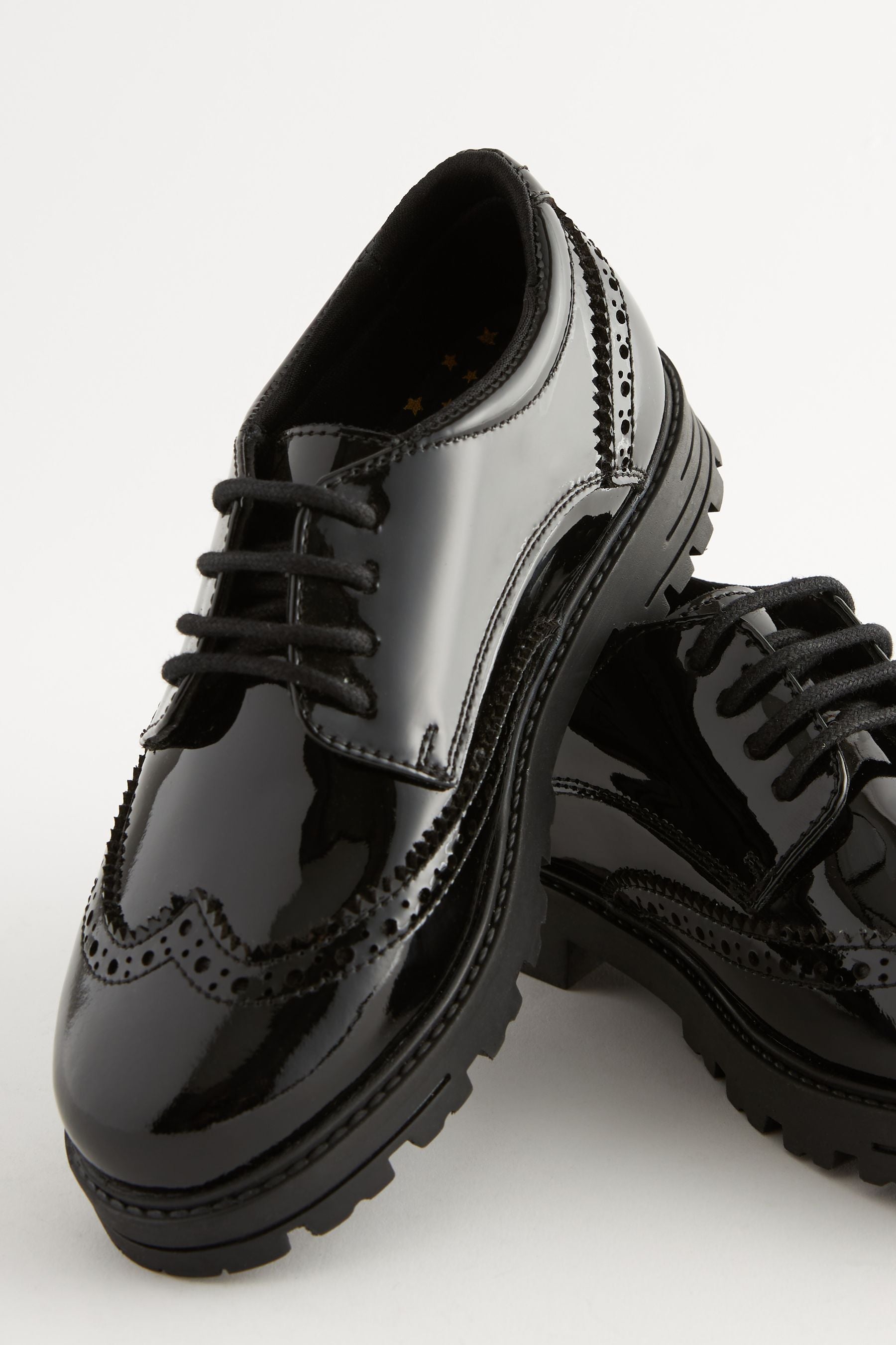 Black Patent Wide Fit (G) School Leather Chunky Lace-Up Brogues