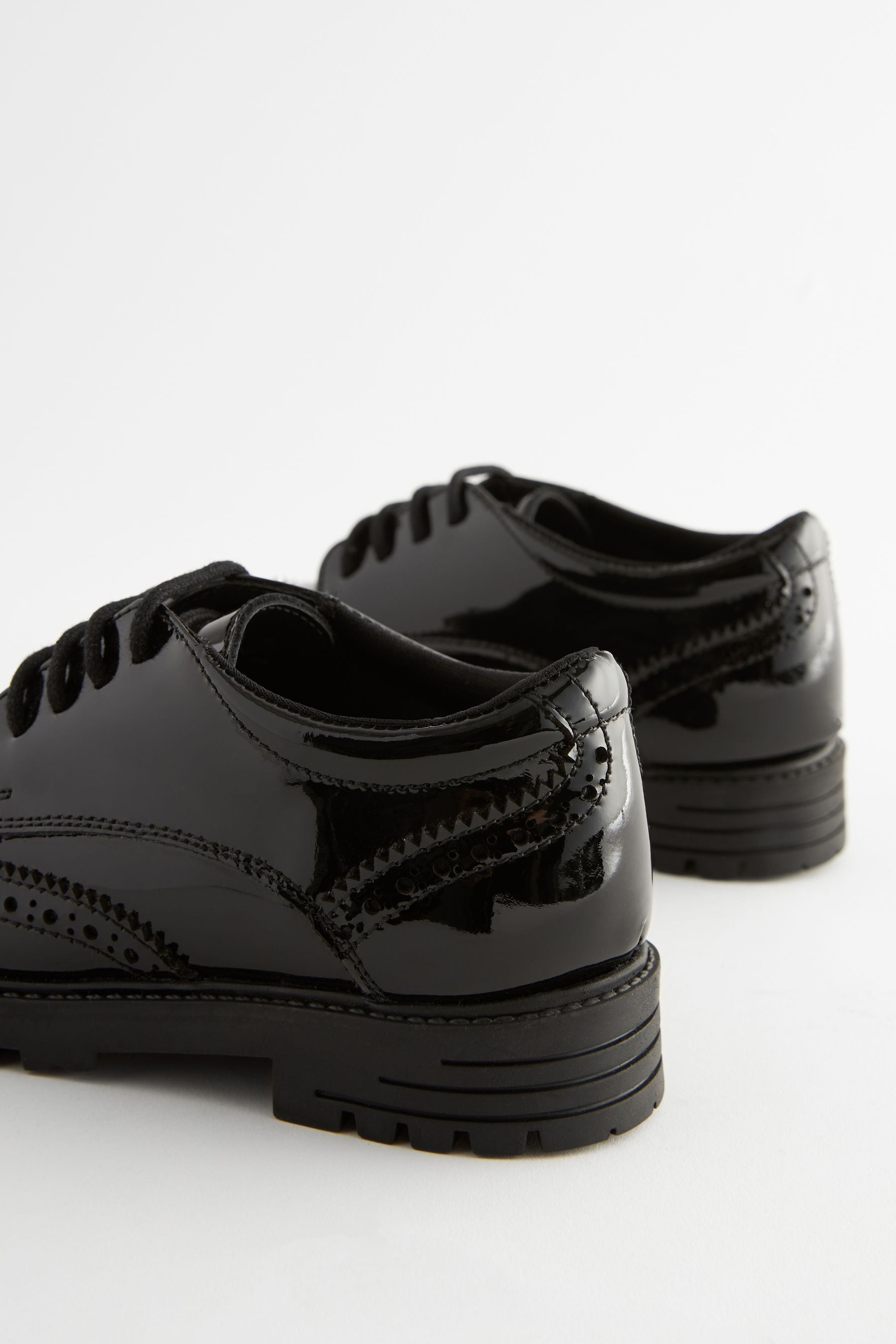 Black Patent Wide Fit (G) School Leather Chunky Lace-Up Brogues