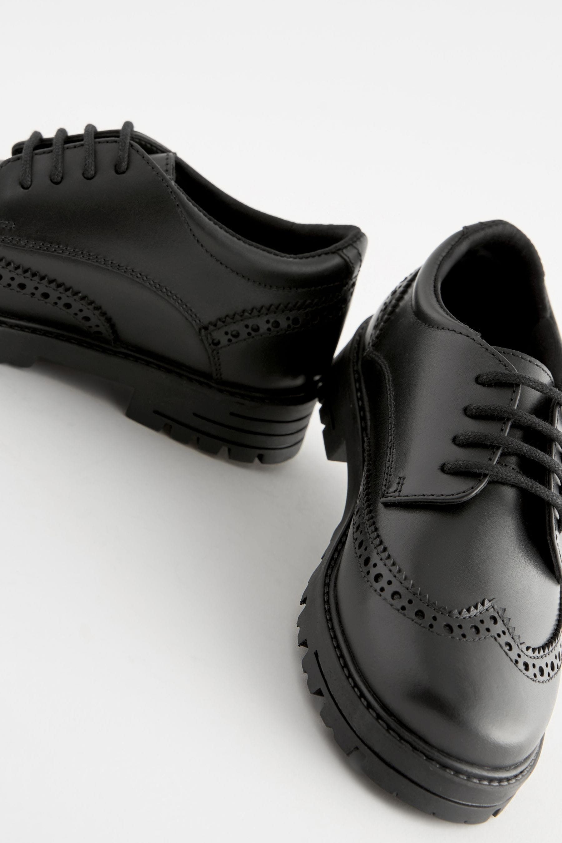 Black Matt Wide Fit (G) School Leather Chunky Lace-Up Brogues