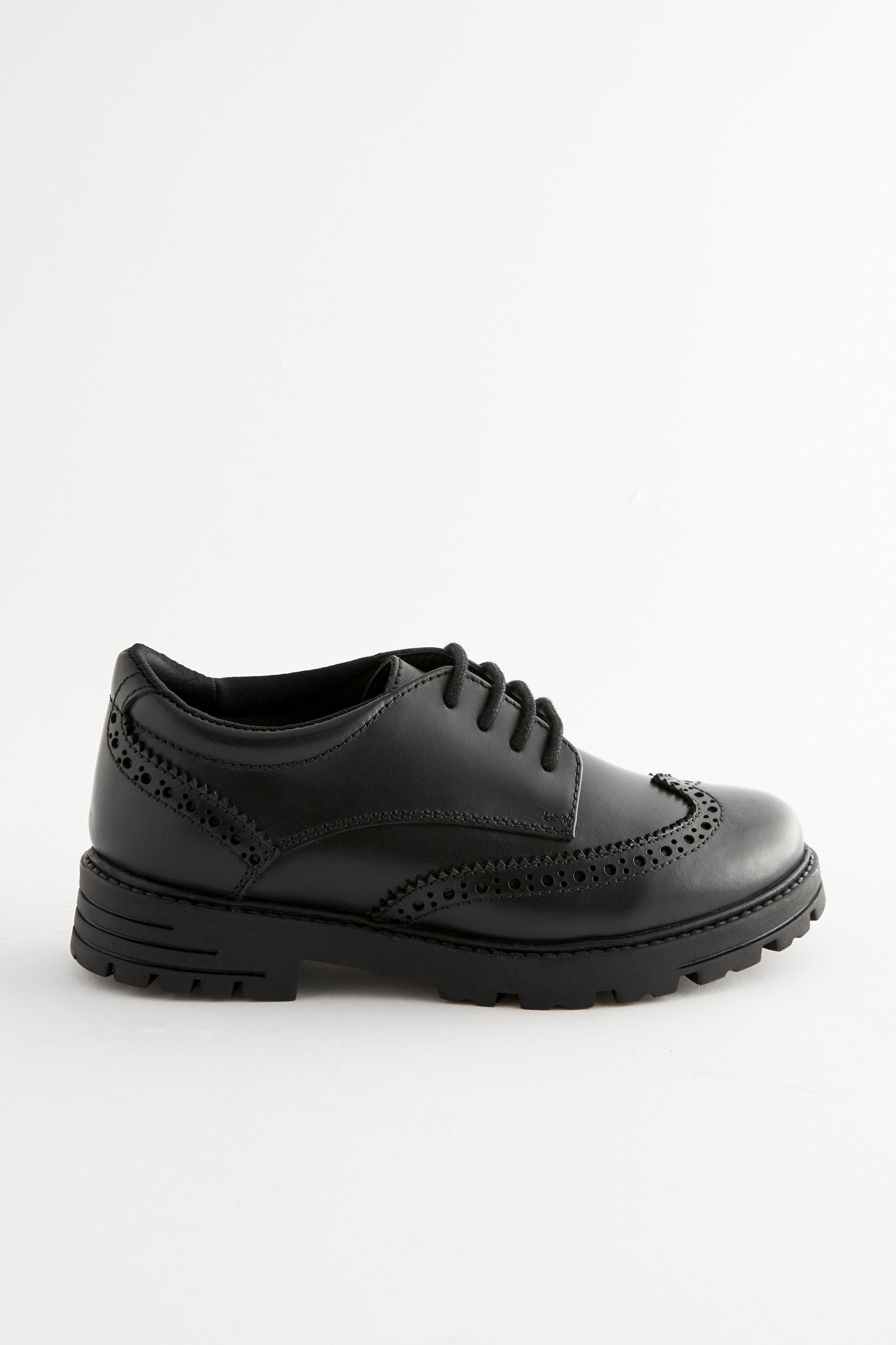 Black Matt Wide Fit (G) School Leather Chunky Lace-Up Brogues