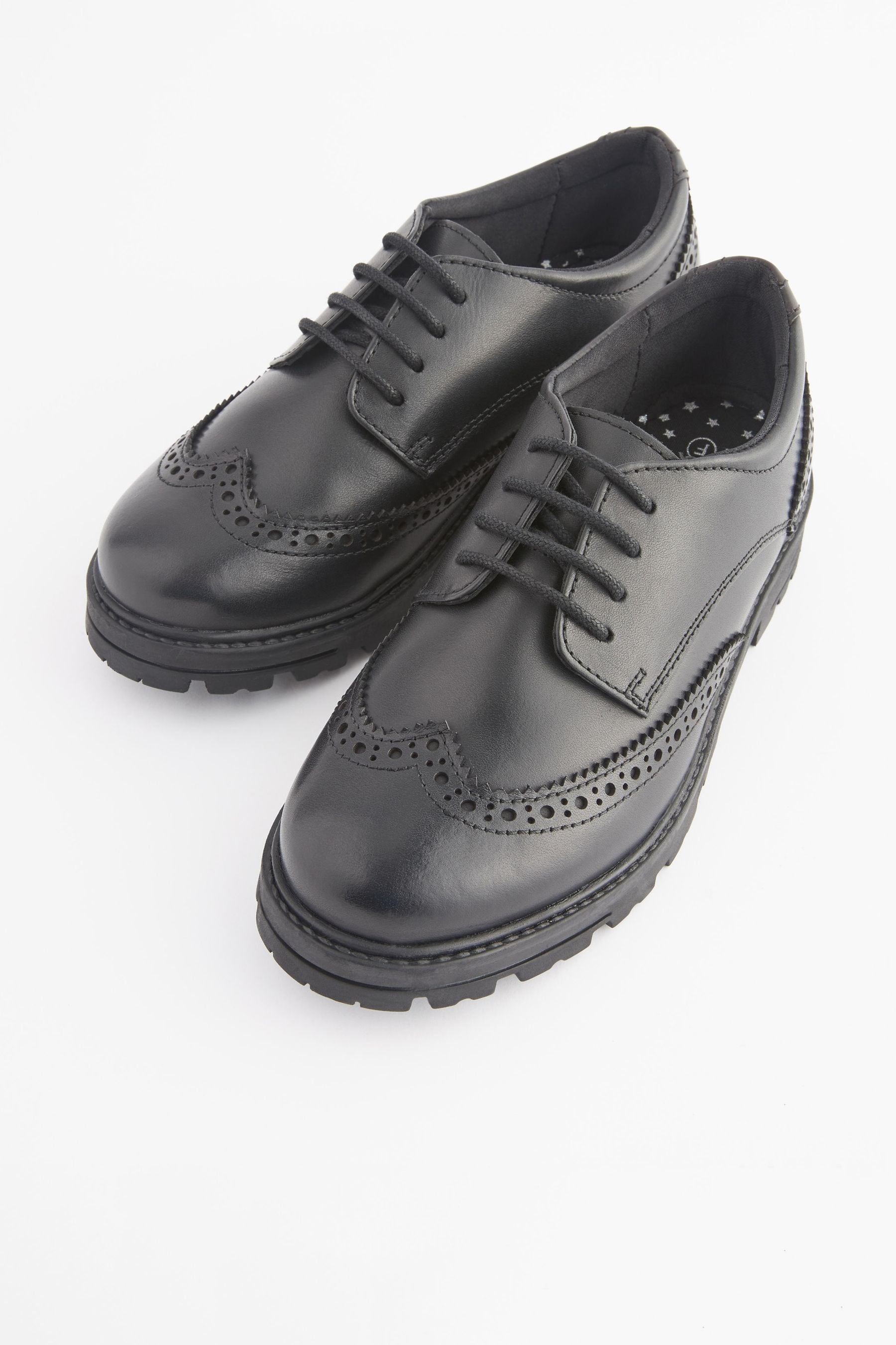 Black Matt Wide Fit (G) School Leather Chunky Lace-Up Brogues