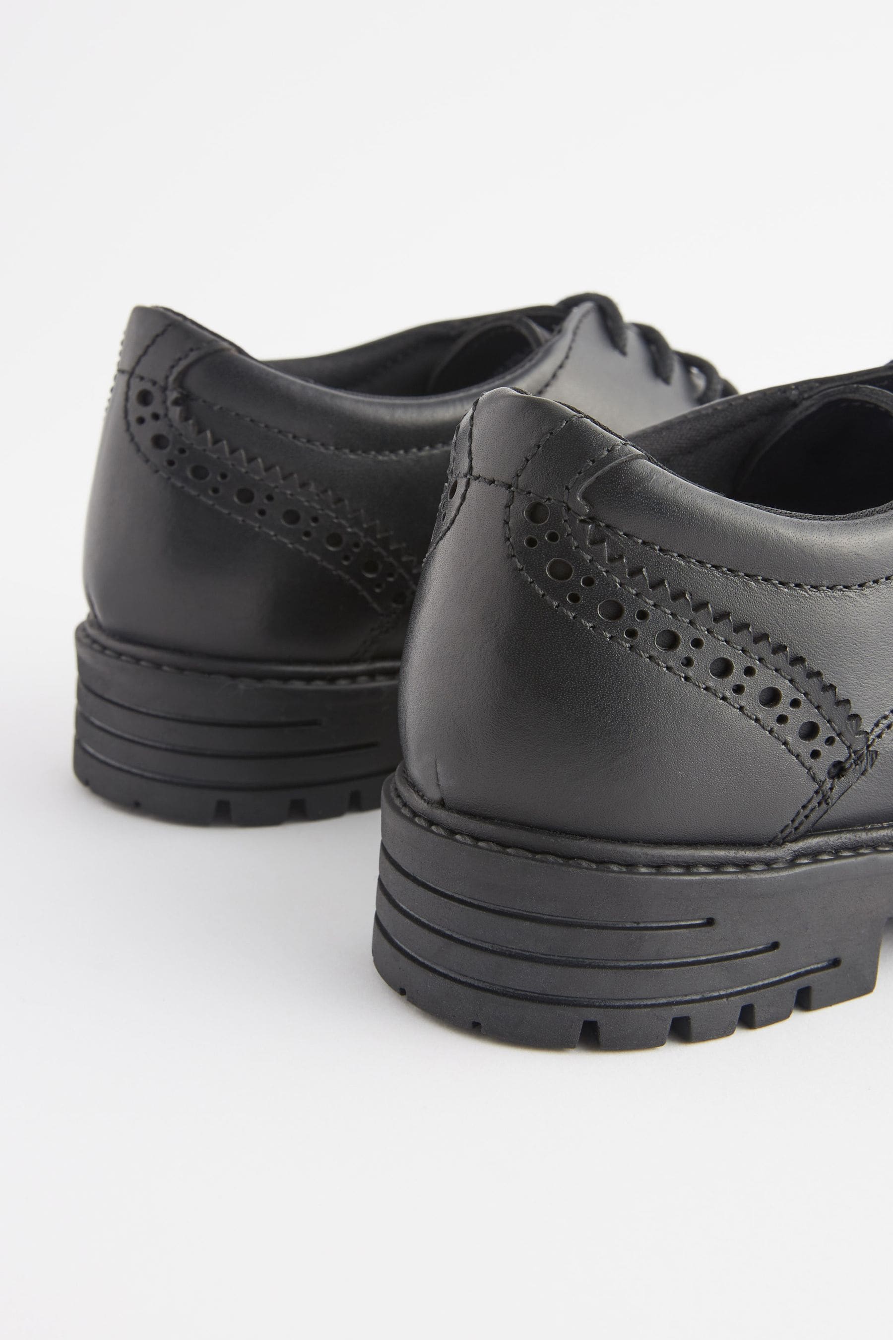 Black Matt Wide Fit (G) School Leather Chunky Lace-Up Brogues