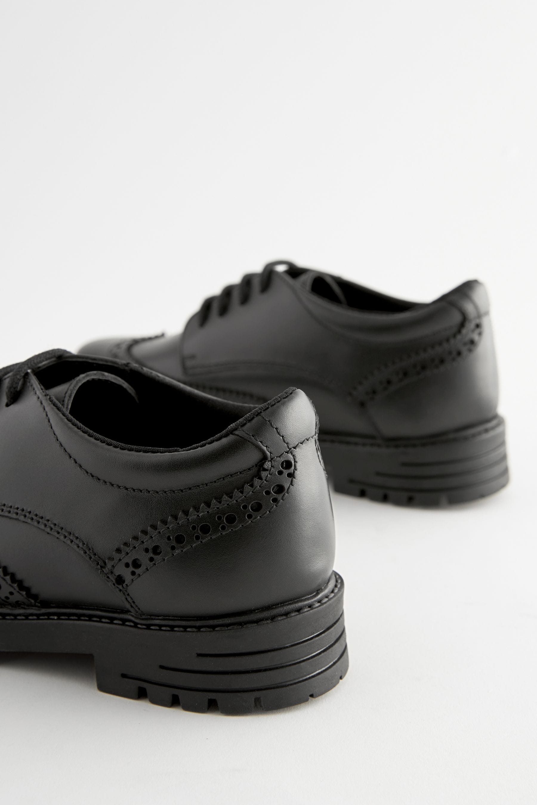 Black Matt Wide Fit (G) School Leather Chunky Lace-Up Brogues